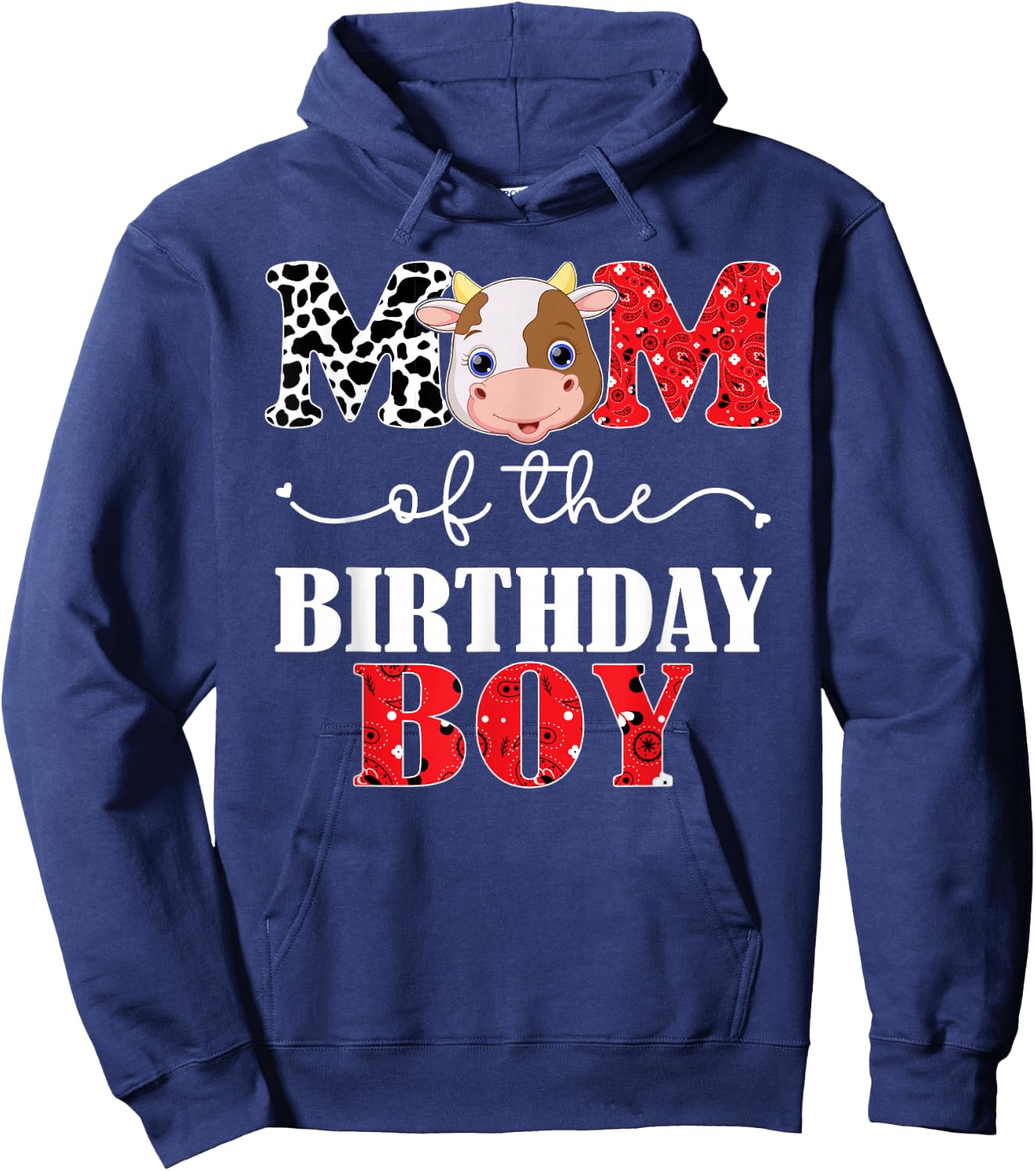 Mom of The Birthday for Boy Cow Farm 1st Birthday Cow Mommy Hoodie - Hoodie | Navy