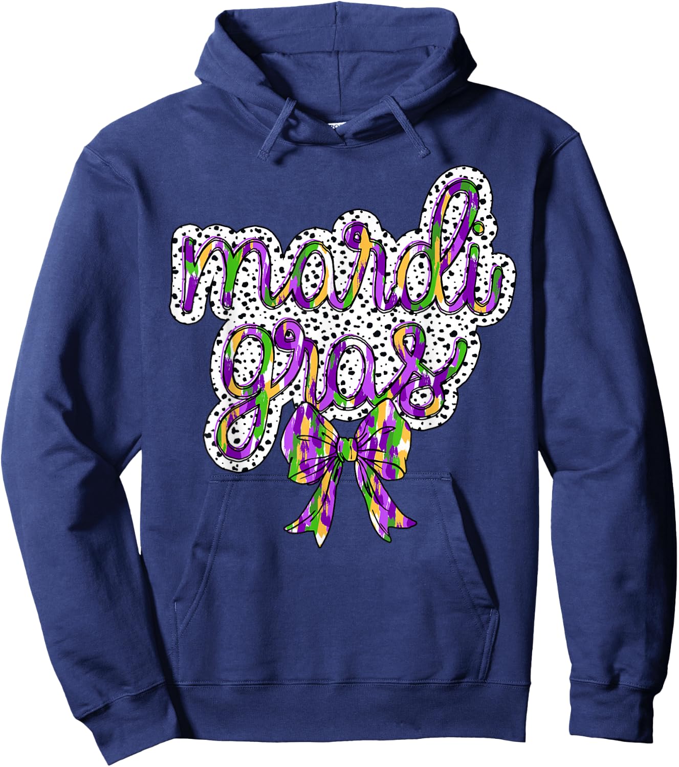 Coquette Bow Mardi Gras New Orleans Louisiana Dalmatian Dots Hoodie - Hoodie | Navy