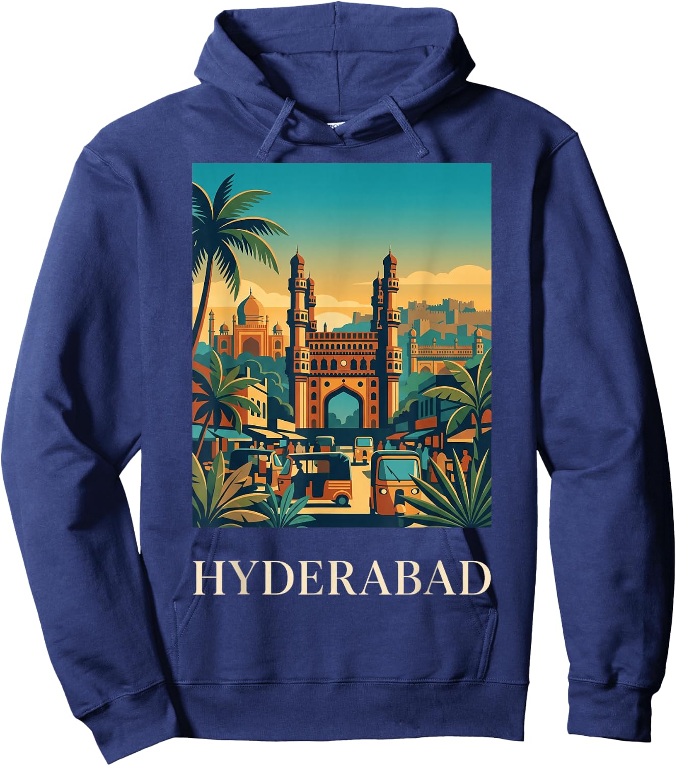 Hyderabad India Charminar Skyline Travel Poster Art Hoodie - Hoodie | Navy