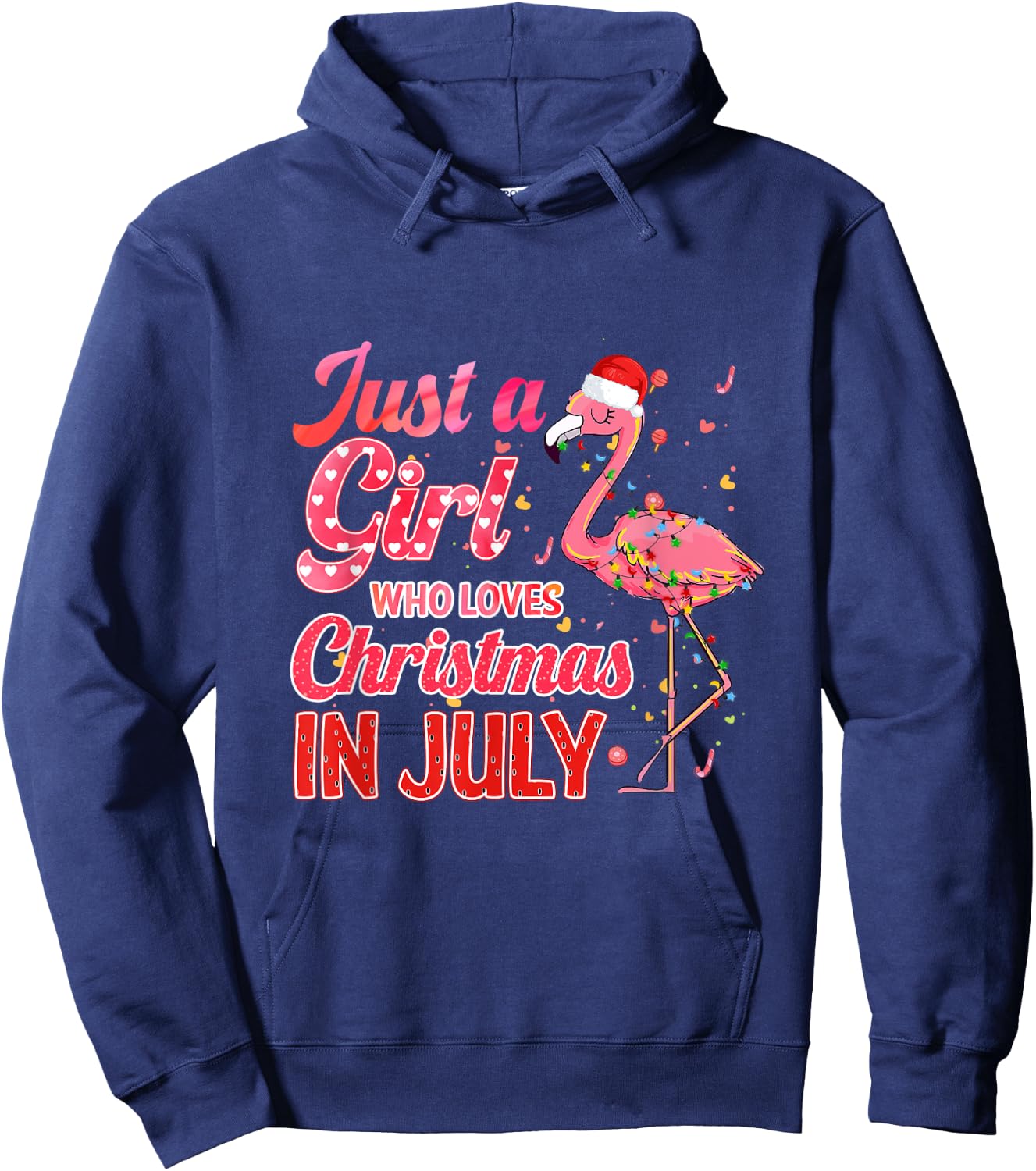 Just a Girl Who Loves Christmas in July - Pink Flamingo Hoodie - Hoodie | Navy