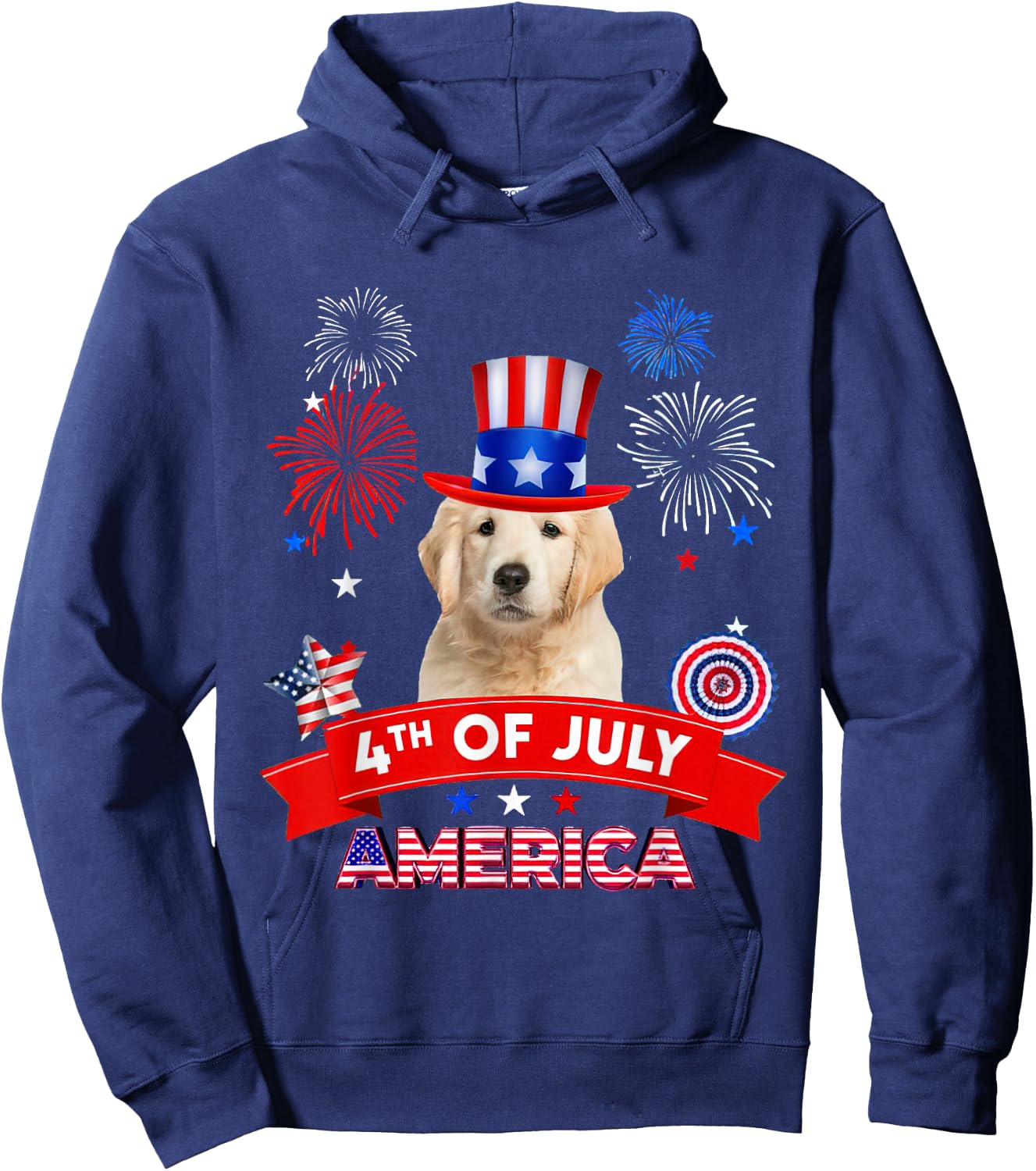4th of July Decor Patriotic LOVE Golden Retriever Dog USA Hoodie - Hoodie | Navy