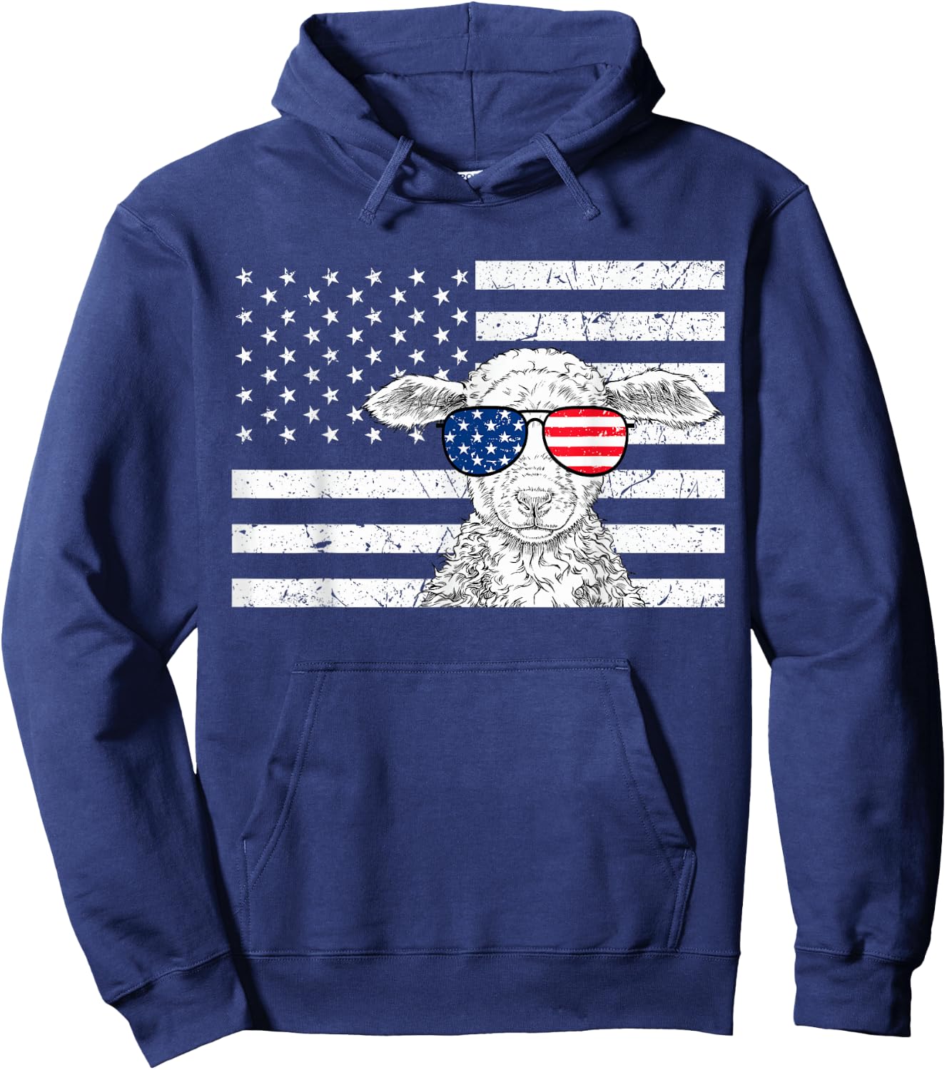 Sheep 4th of July US American Flag Farm Animal Patriotic Hoodie - Hoodie | Navy