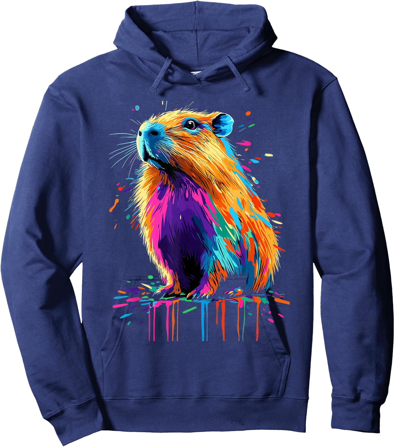 Capybara Lovers Colorful Splash Art Rodent Capybara , Black, S Hoodie - Hoodie | Navy