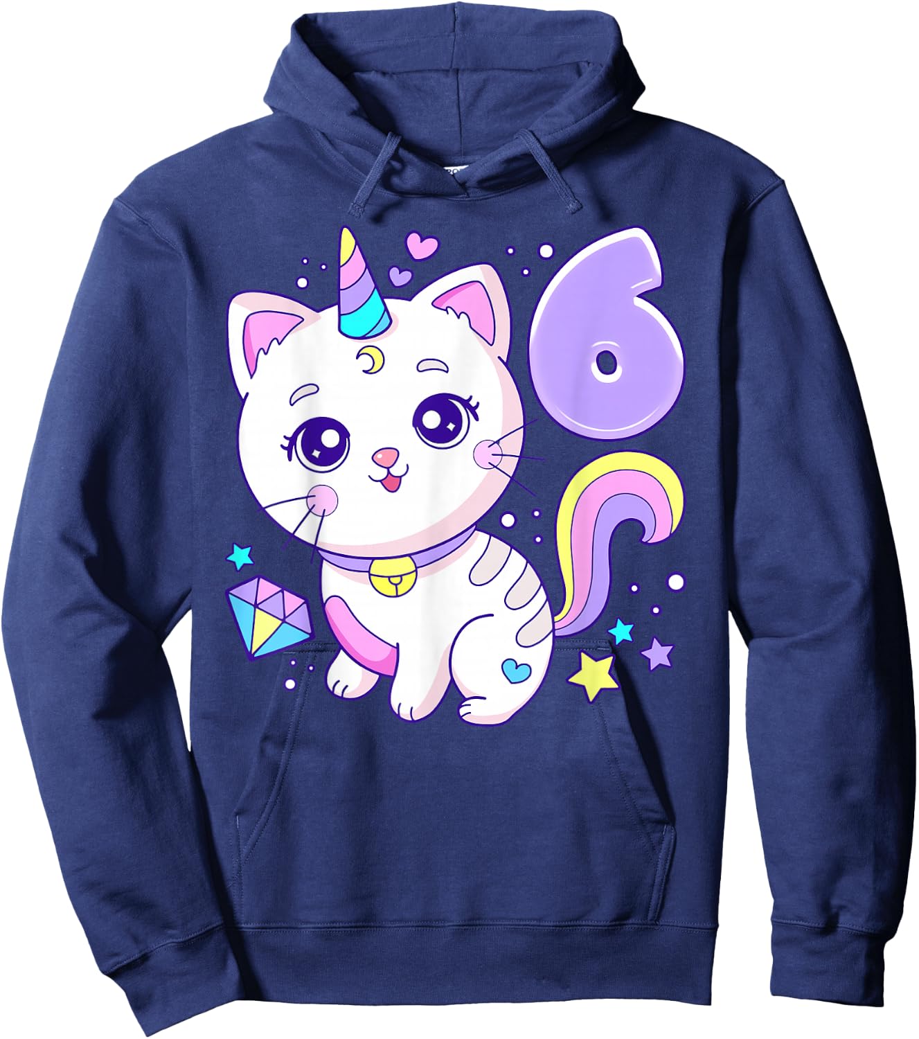 Geburtstag Mädchen 6 Jahre, Katze, Einhorn, 6. Geburtstag Hoodie - Hoodie | Navy