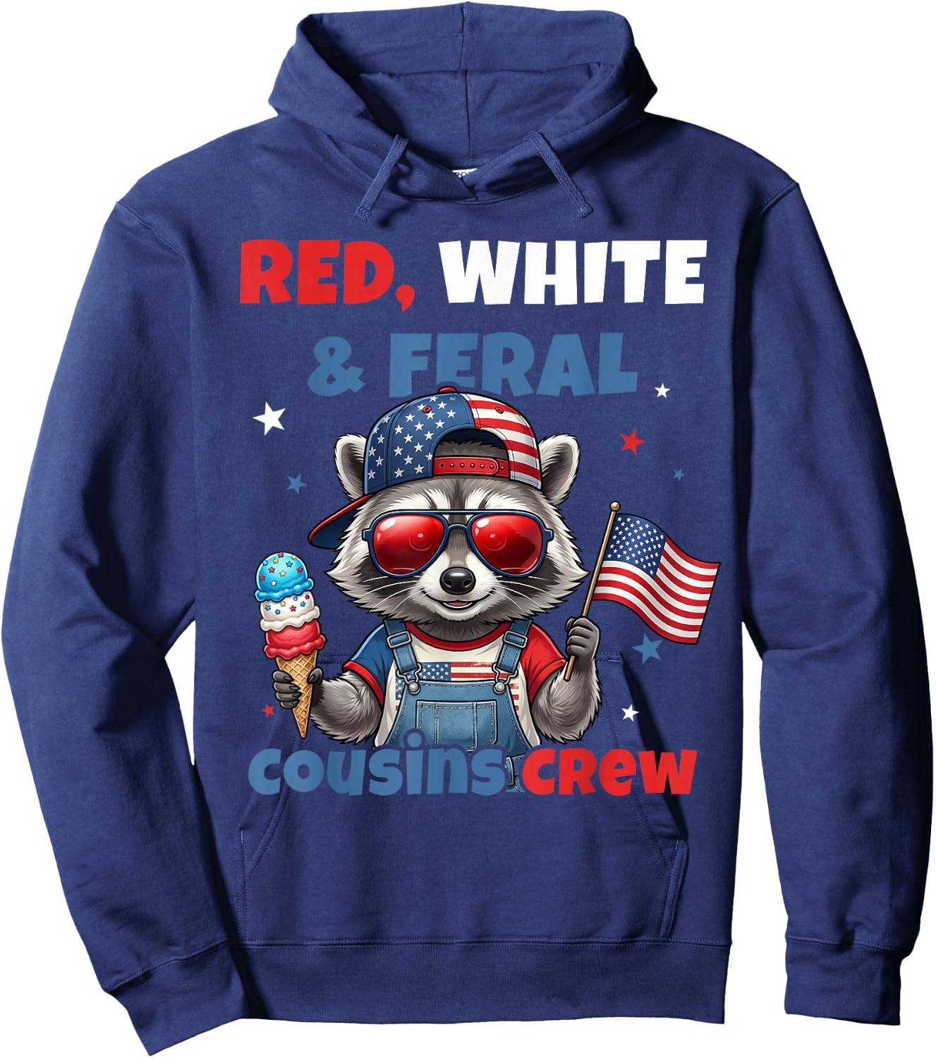 Red White Feral Cousins Crew Patriotic Raccoon 4th of July Hoodie - Hoodie | Navy
