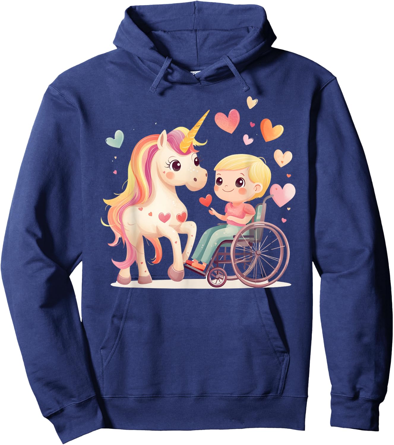 Kids Wheelchair Accessories Girls Unicorn Wheelchair Girl Hoodie - Hoodie | Navy