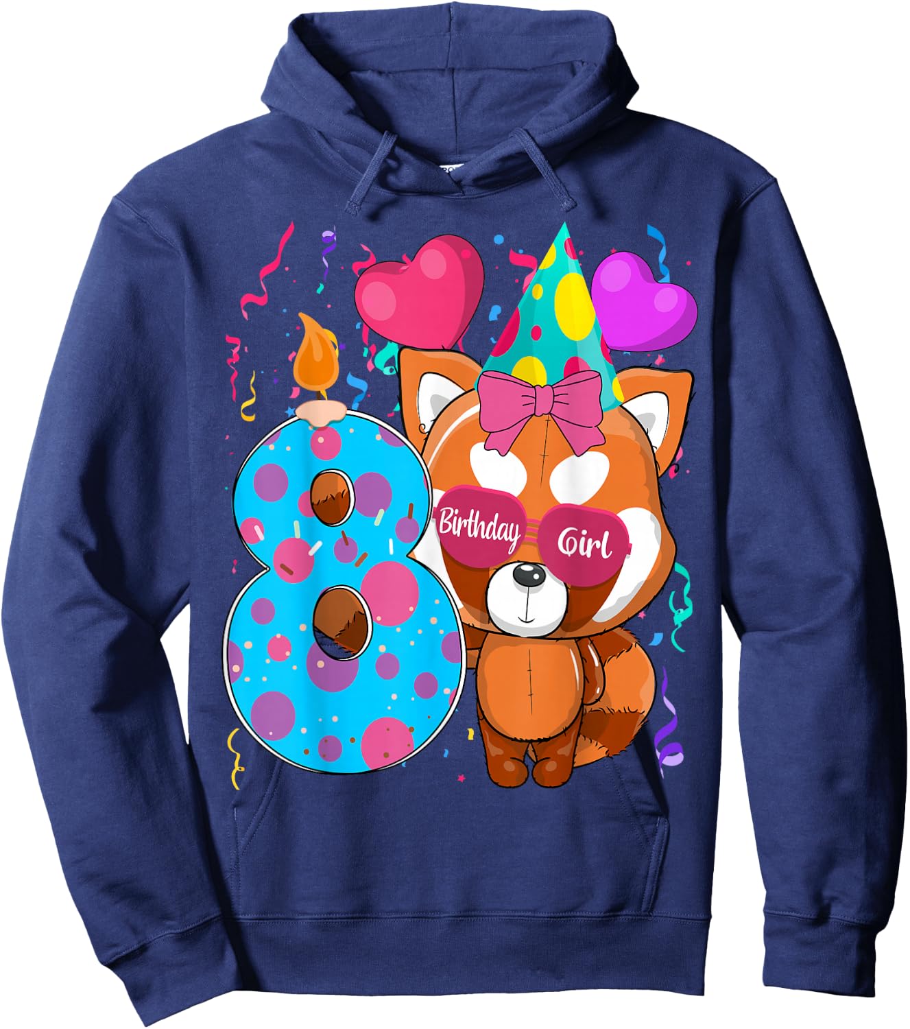 Red Panda 8th Birthday I'm 8 Years Old Girls Birthday Party Hoodie - Hoodie | Navy