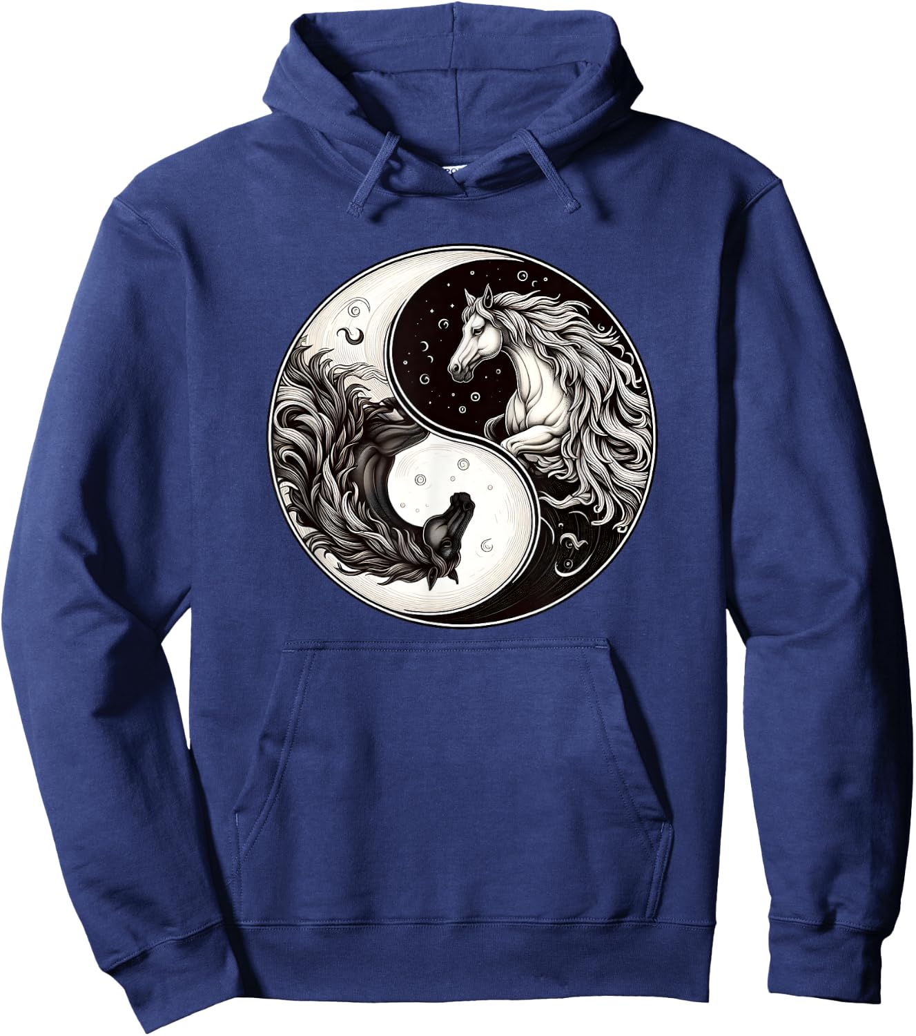 Yin Yang Asian Culture Horses Moon Hoodie - Hoodie | Navy