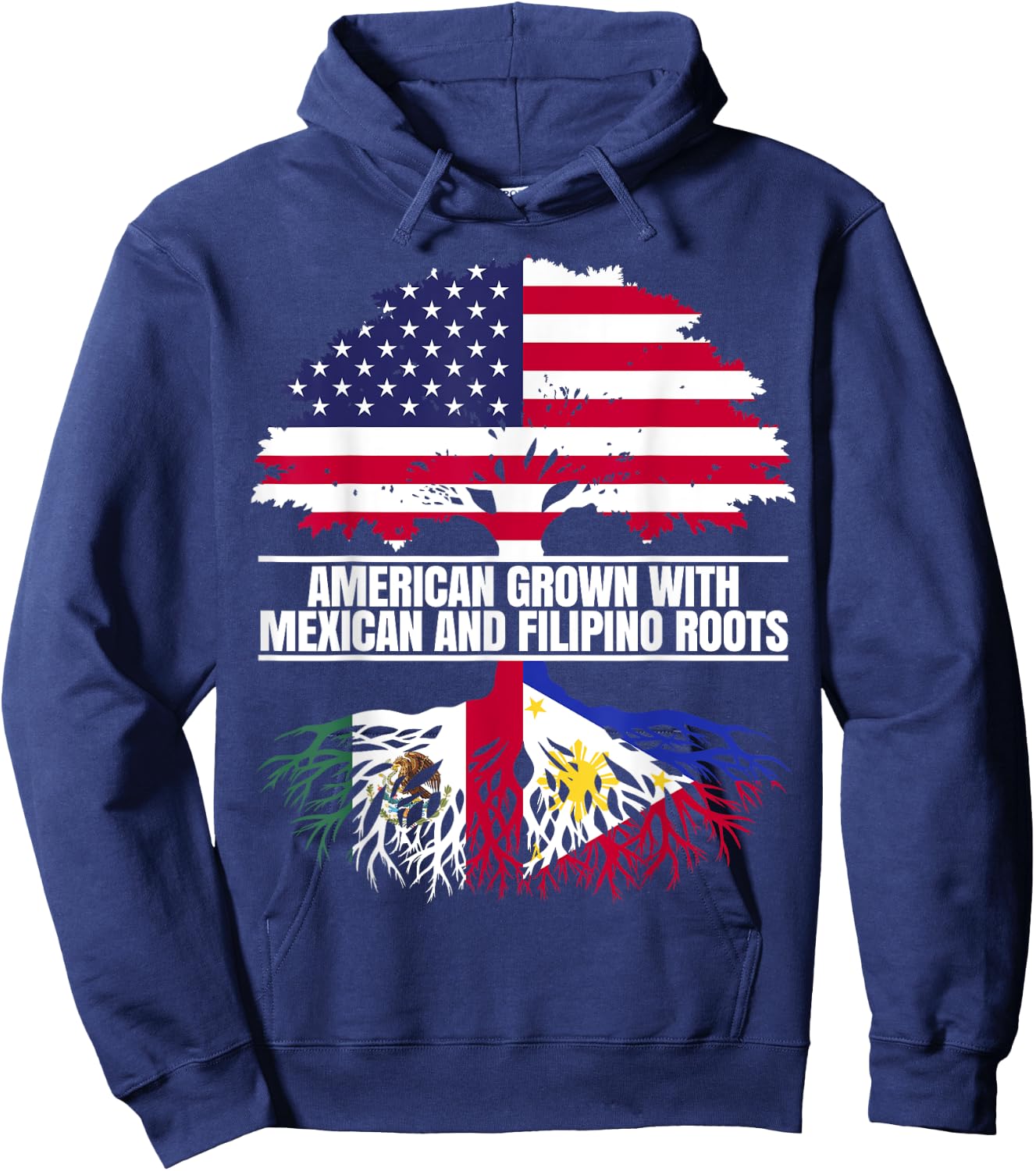 American Grown with Flag Heritage Mexican Filipino Roots Hoodie - Hoodie | Navy