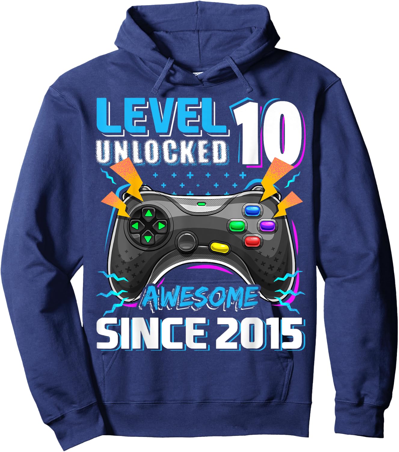 10th Birthday Boy Level 10 Gamer 10 Year Video Game Party Hoodie - Hoodie | Navy