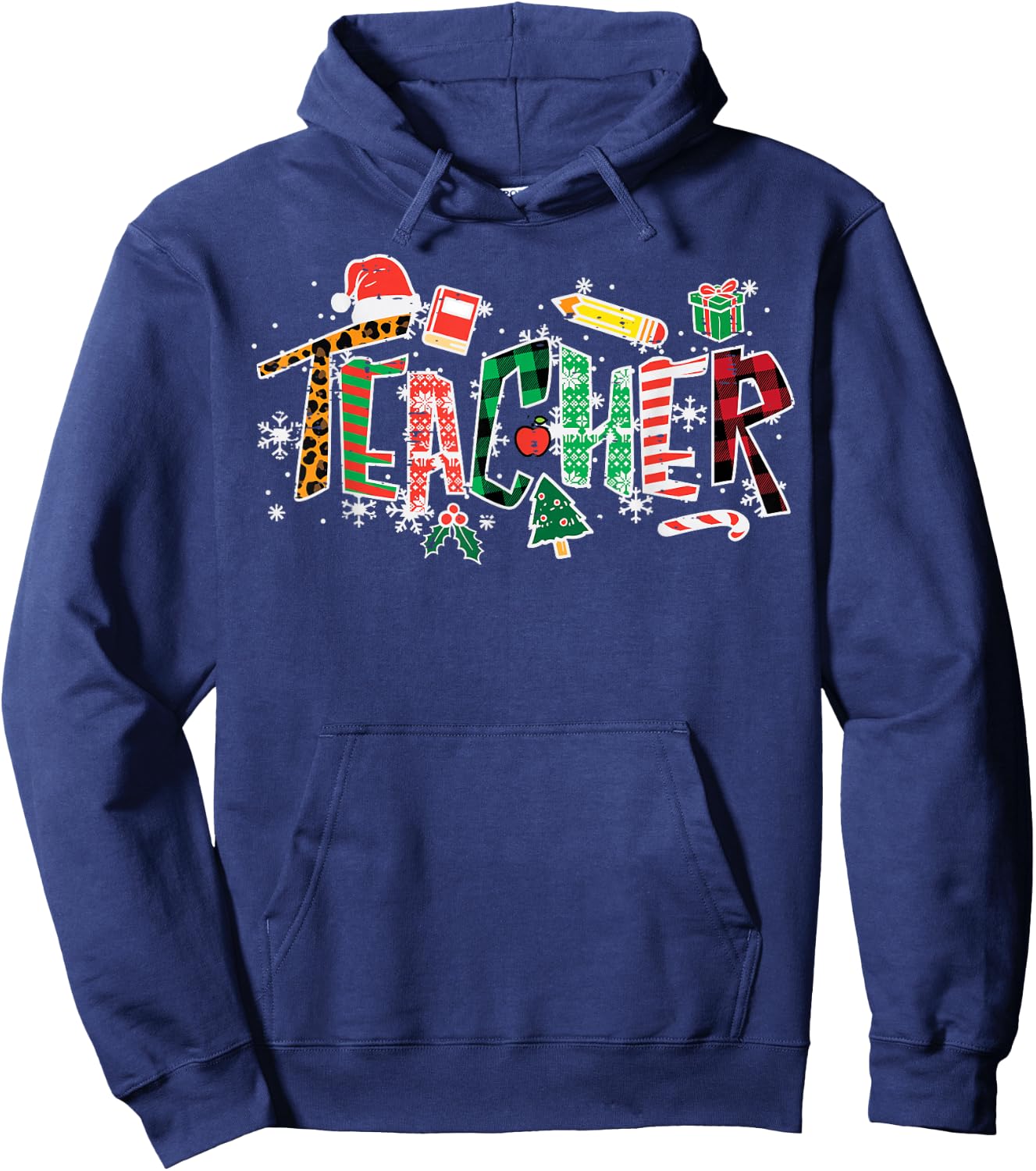 Leopard Buffalo Plaid Teacher Christmas School Xmas Women Hoodie - Hoodie | Navy
