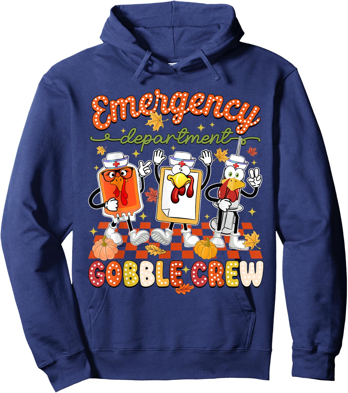 Emergency Department Thanksgiving ER Nurse Gobble Crew Hoodie - Hoodie | Navy