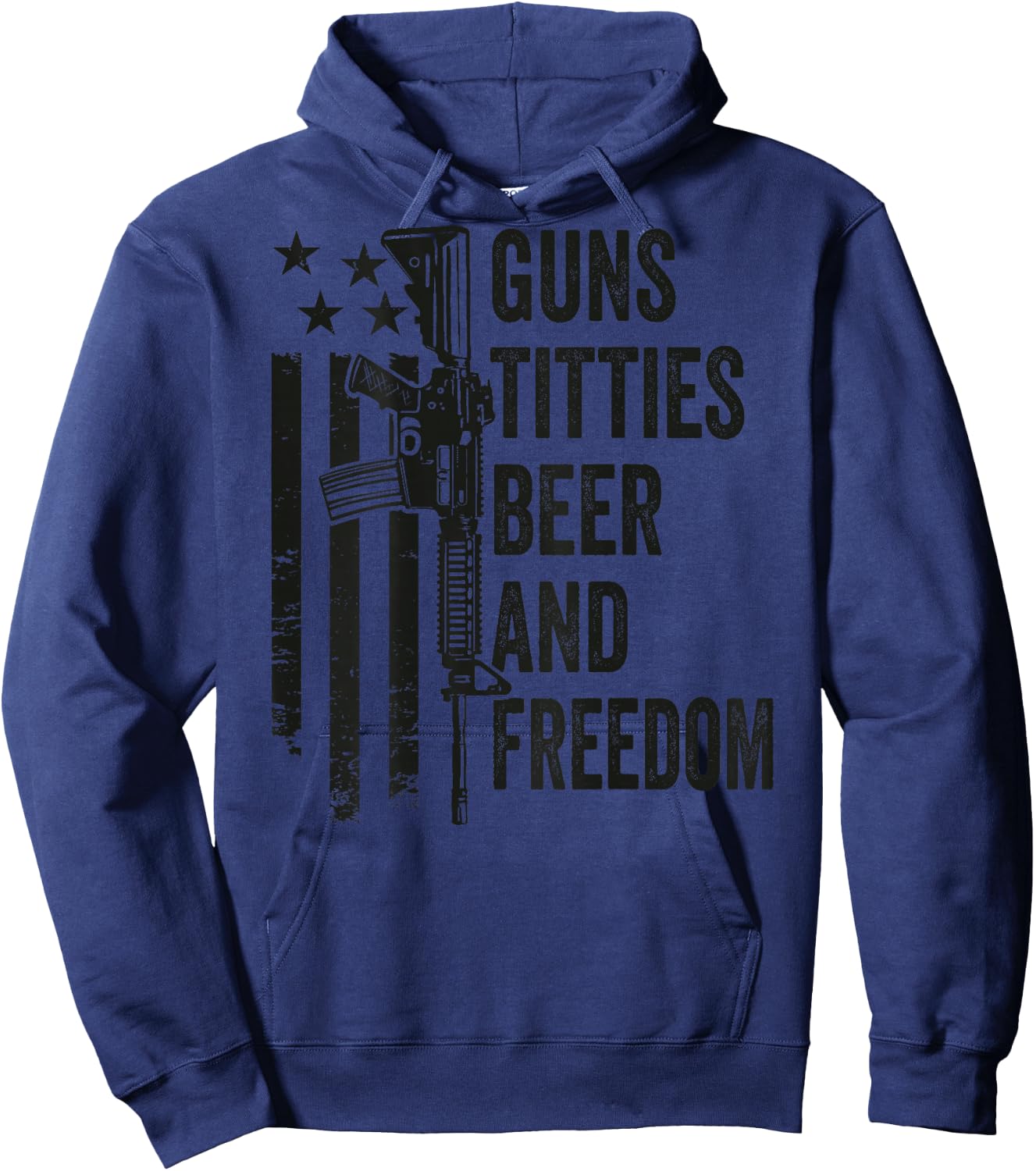 Guns Titties Beer & Freedom - Camo Guns Drinking (ON Back) Hoodie - Hoodie | Navy