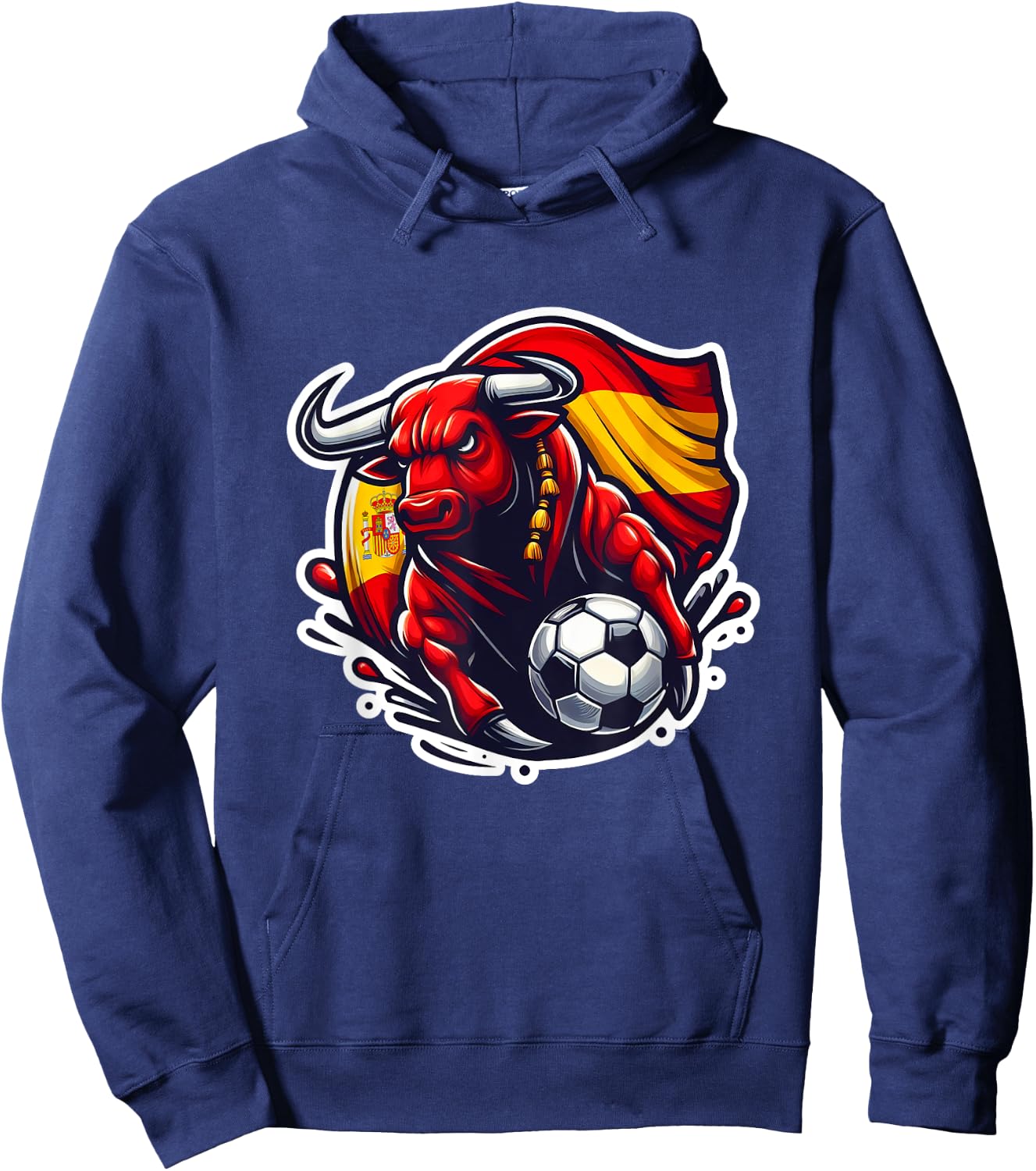 Spanish Flag Fan Spain Art Cartoon Bull , Black, S Hoodie - Hoodie | Navy
