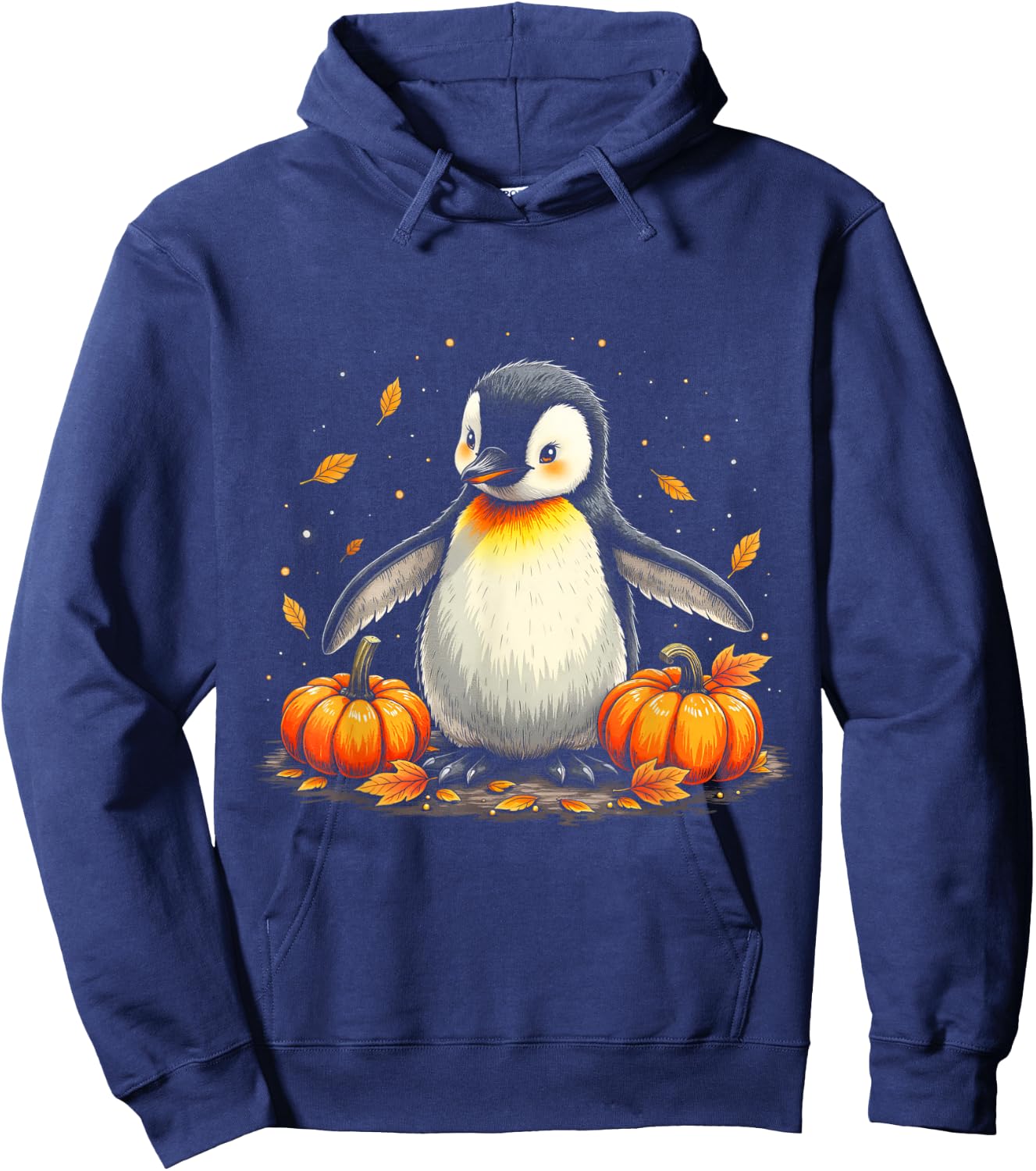 Cute Penguin Fall Vibes Autumn Pumpkins Thanksgiving Hoodie - Hoodie | Navy