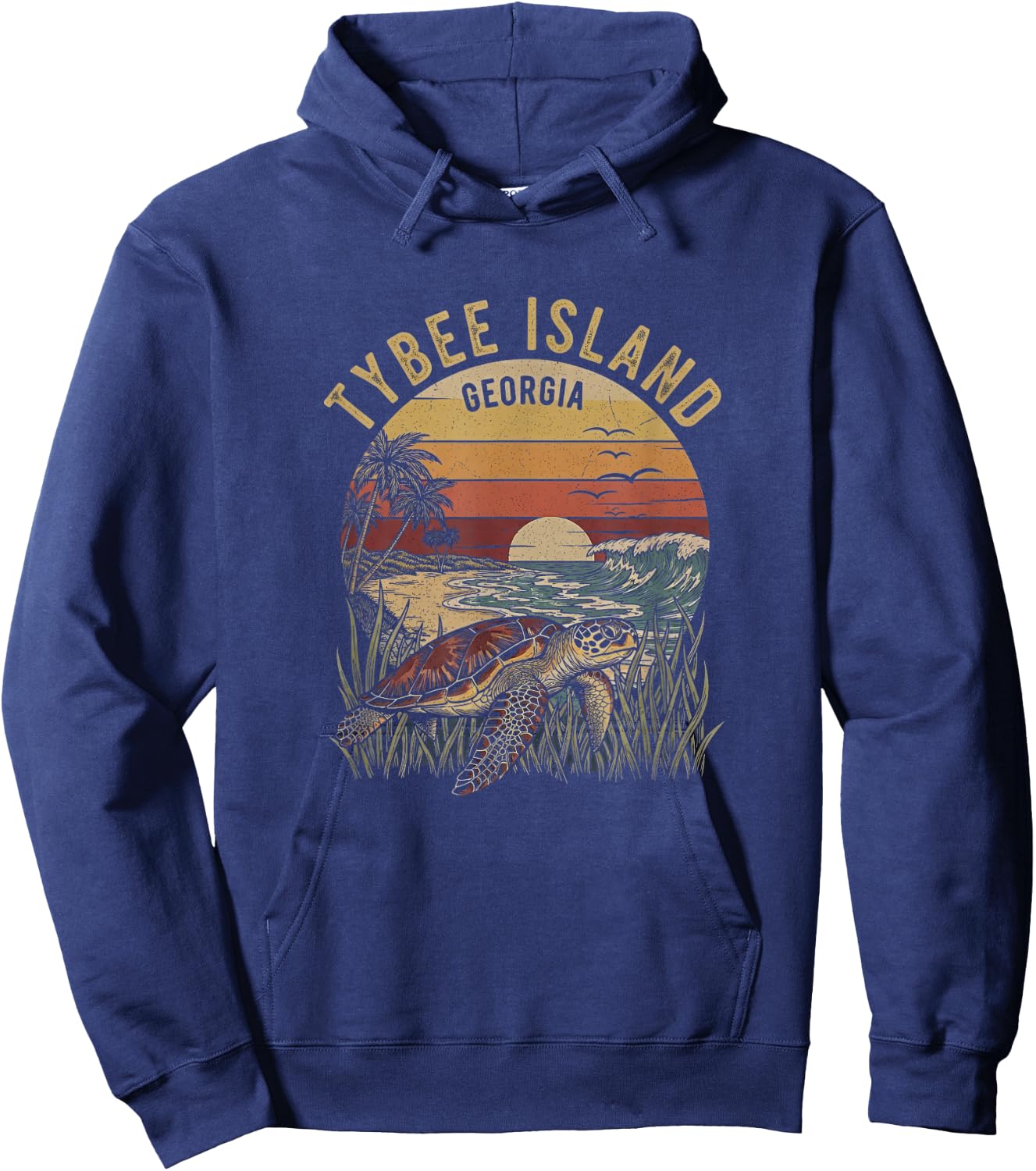 Retro Tybee Island Georgia Drawing Art Design Hoodie - Hoodie | Navy