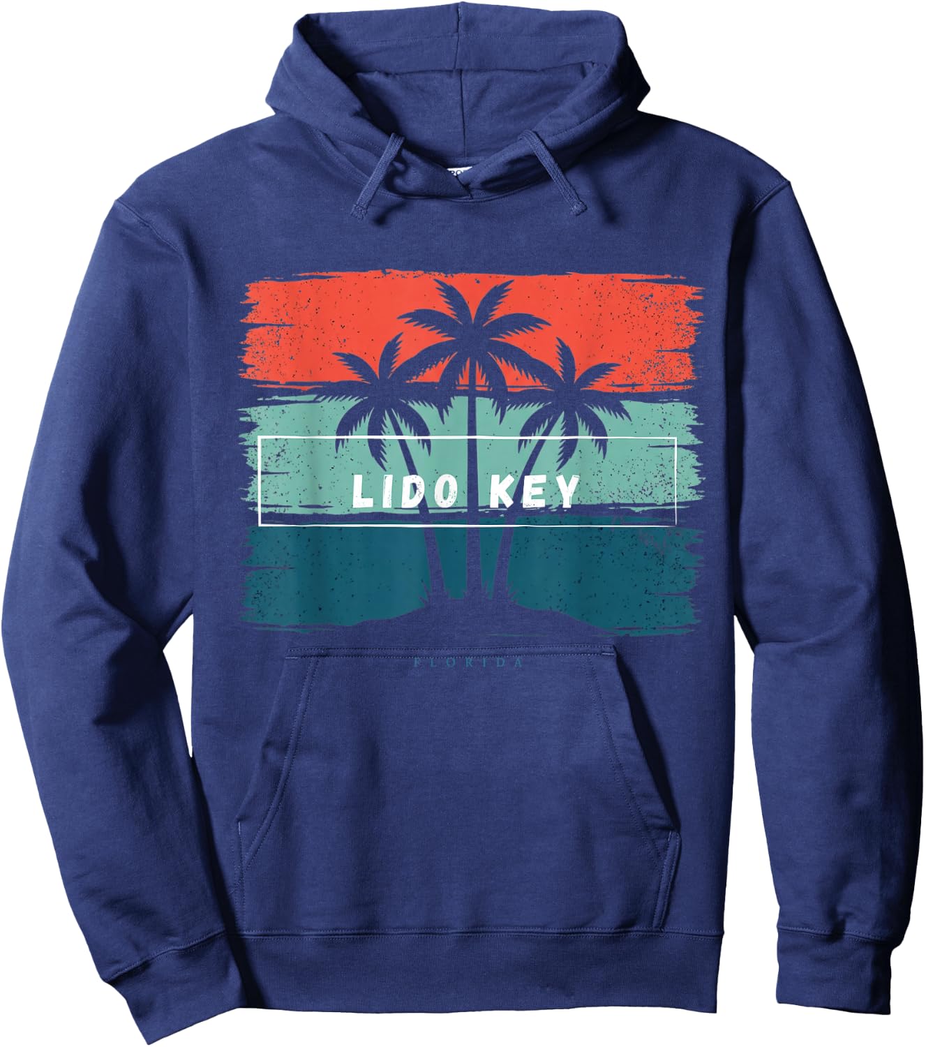 Vintage Lido Key Florida Summer Beach Palm Tree Sunset Trip Hoodie - Hoodie | Navy