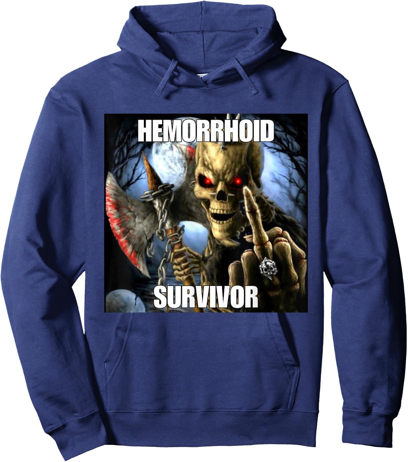 Haemorrhoids Survivor Funny Cringe Hard Skeleton Meme , black Hoodie - Hoodie | Navy