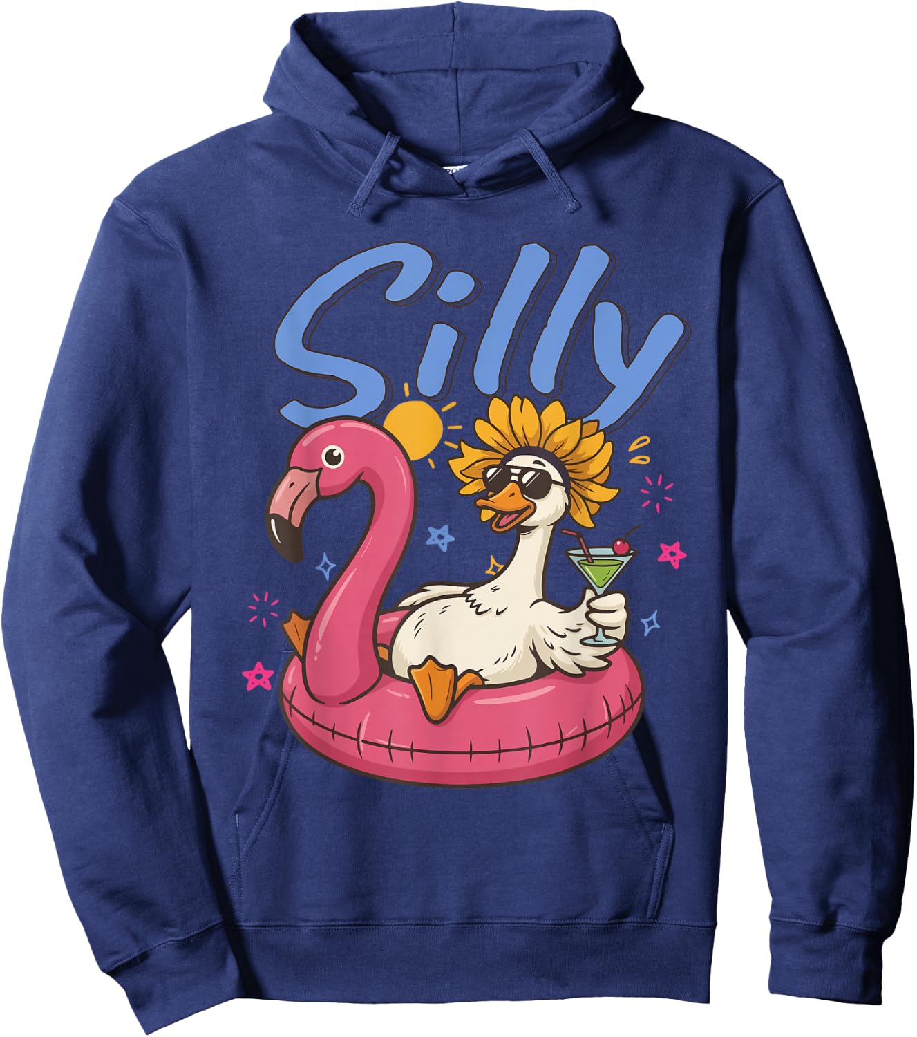 Silly Goose Summer, Goose Beach Please,Goose Flamingo Float Hoodie - Hoodie | Navy