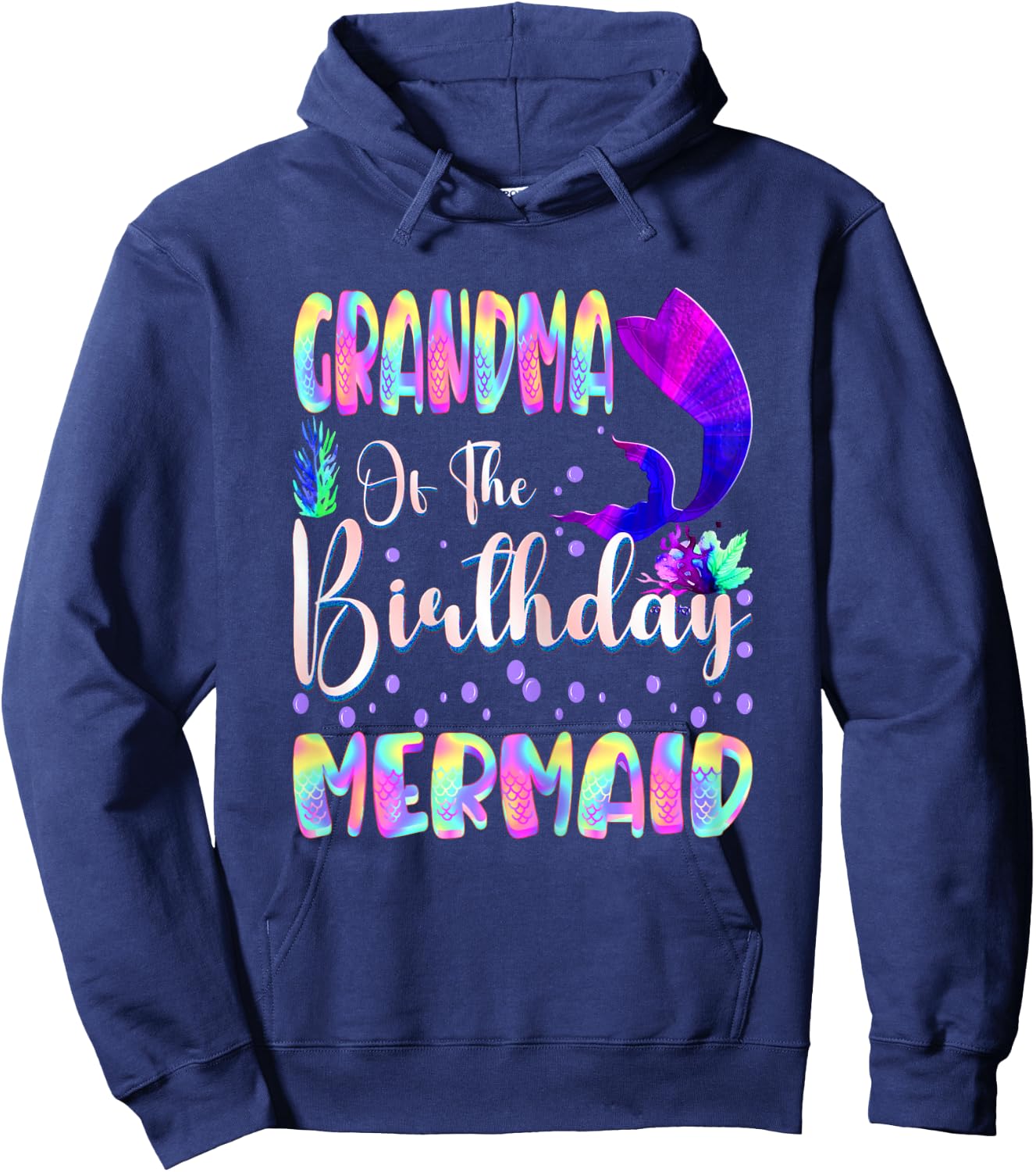 Grandma Of The Birthday Mermaid Matching Family Party Hoodie - Hoodie | Navy