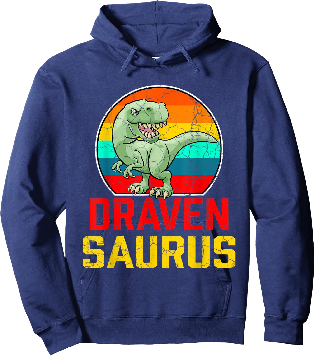 Draven Saurus Family Reunion Last Name Team Funny Custom Hoodie - Hoodie | Navy