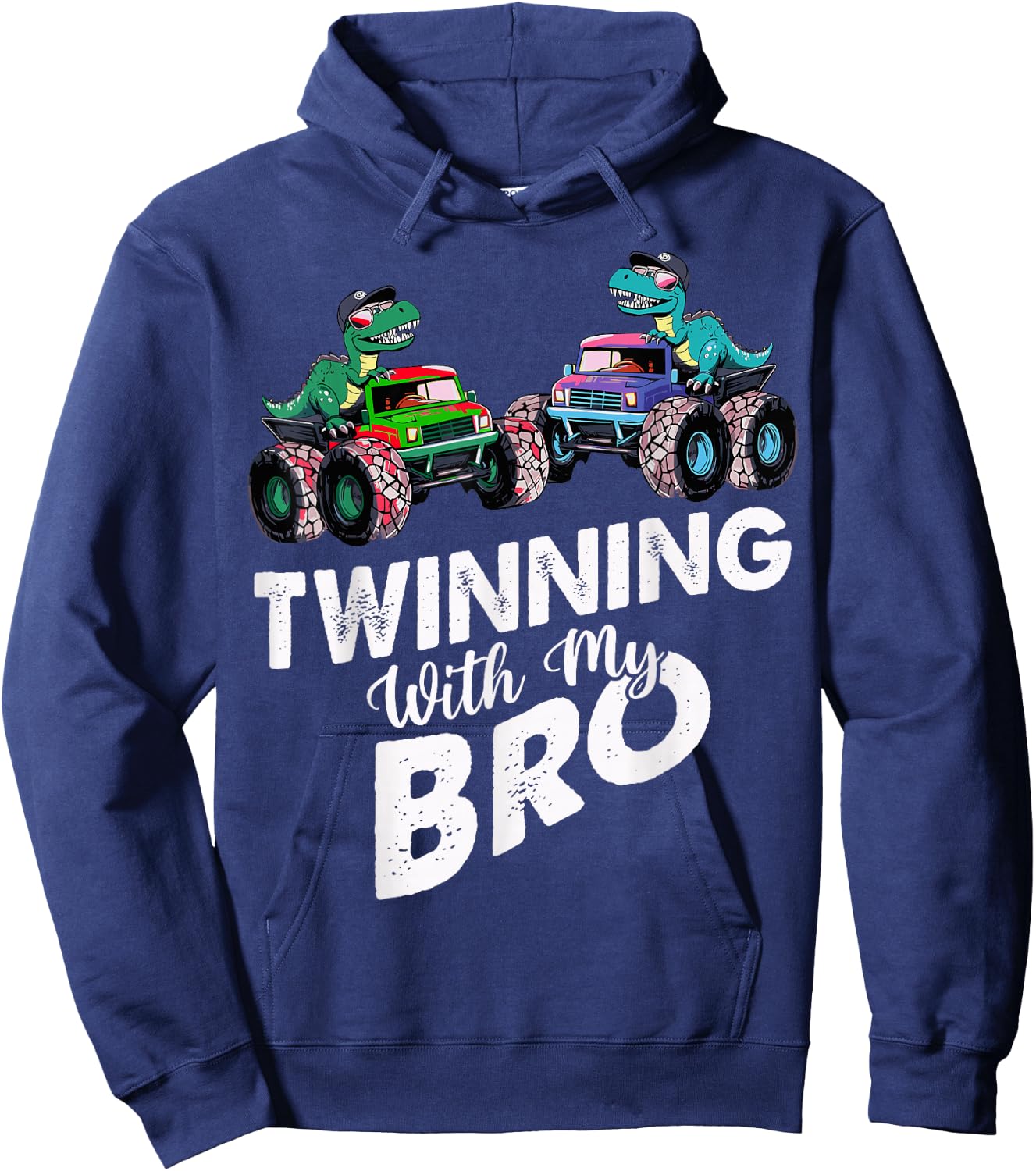 Twinning With My Bro Monster Trucks T Rex Twin Day Hoodie - Hoodie | Navy