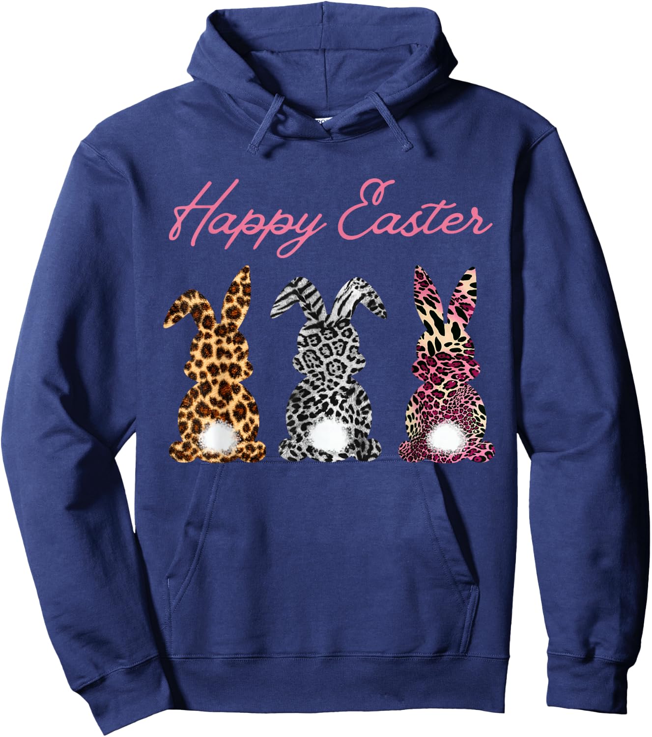 Happy Easter Rabbit Leopard Print T Shirt, black Hoodie - Hoodie | Navy