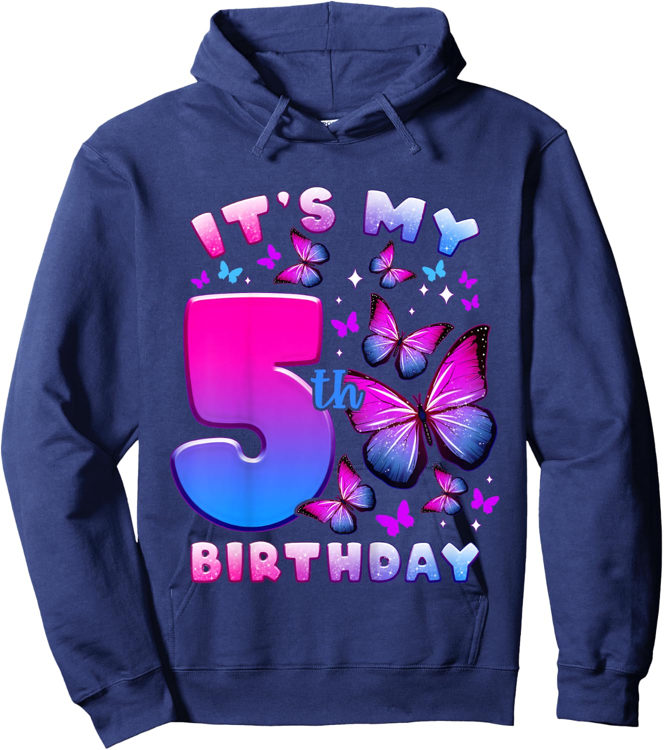 Birthday Girl 5 Years Old Butterfly Number 5 Hoodie - Hoodie | Navy
