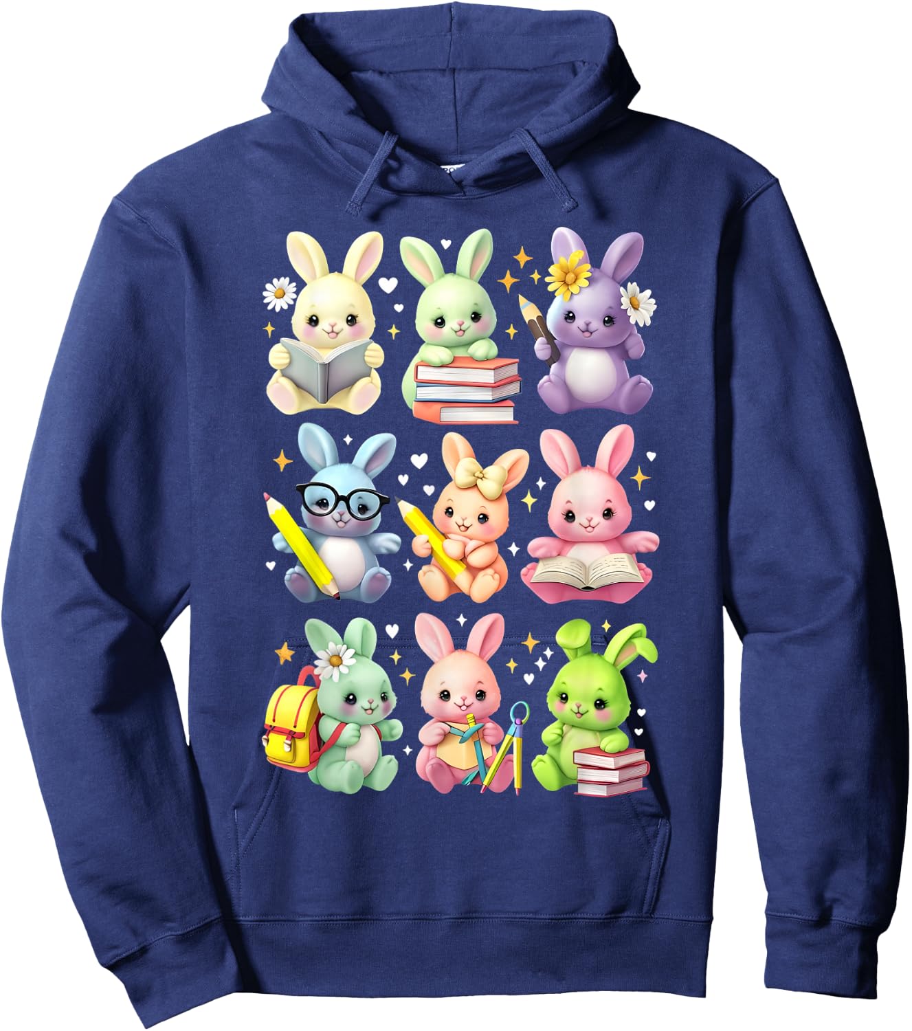 Cute Teacher Bunny Rabbit Reading Easter Bunnies Book Lovers Hoodie - Hoodie | Navy