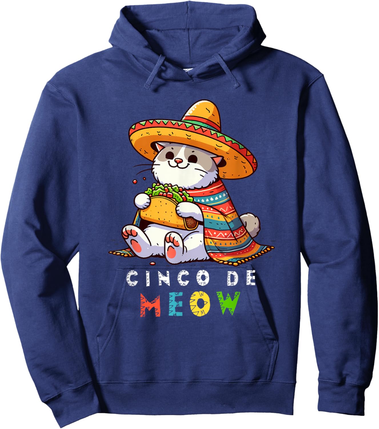 Cinco De Meow with Smiling Cat Taco and Sombrero Men Women Kids Hoodie - Hoodie | Navy