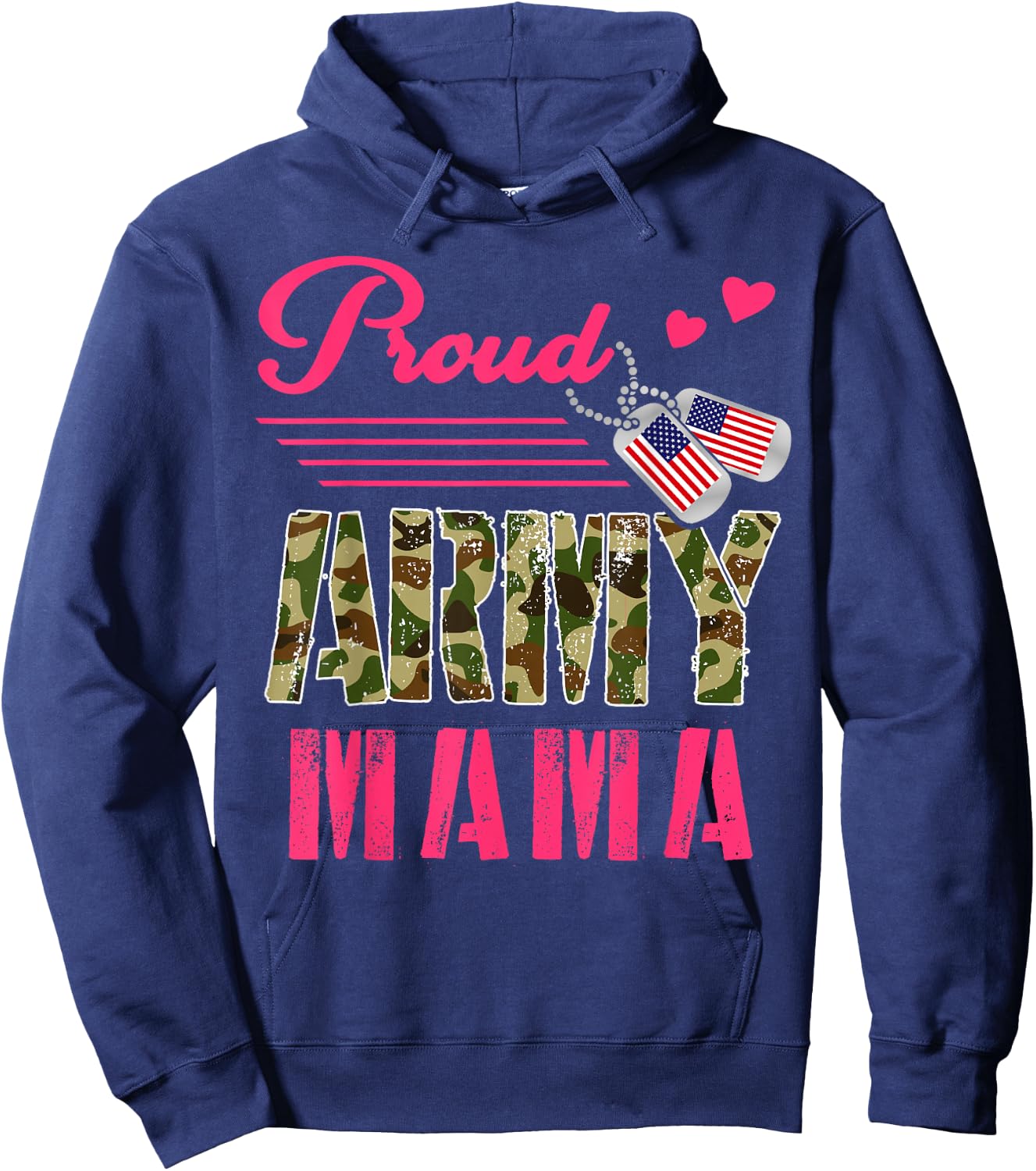 Proud Army Mama Military Camouflage Dog Tag Mother Solider Men Women Hoodie - Hoodie | Navy