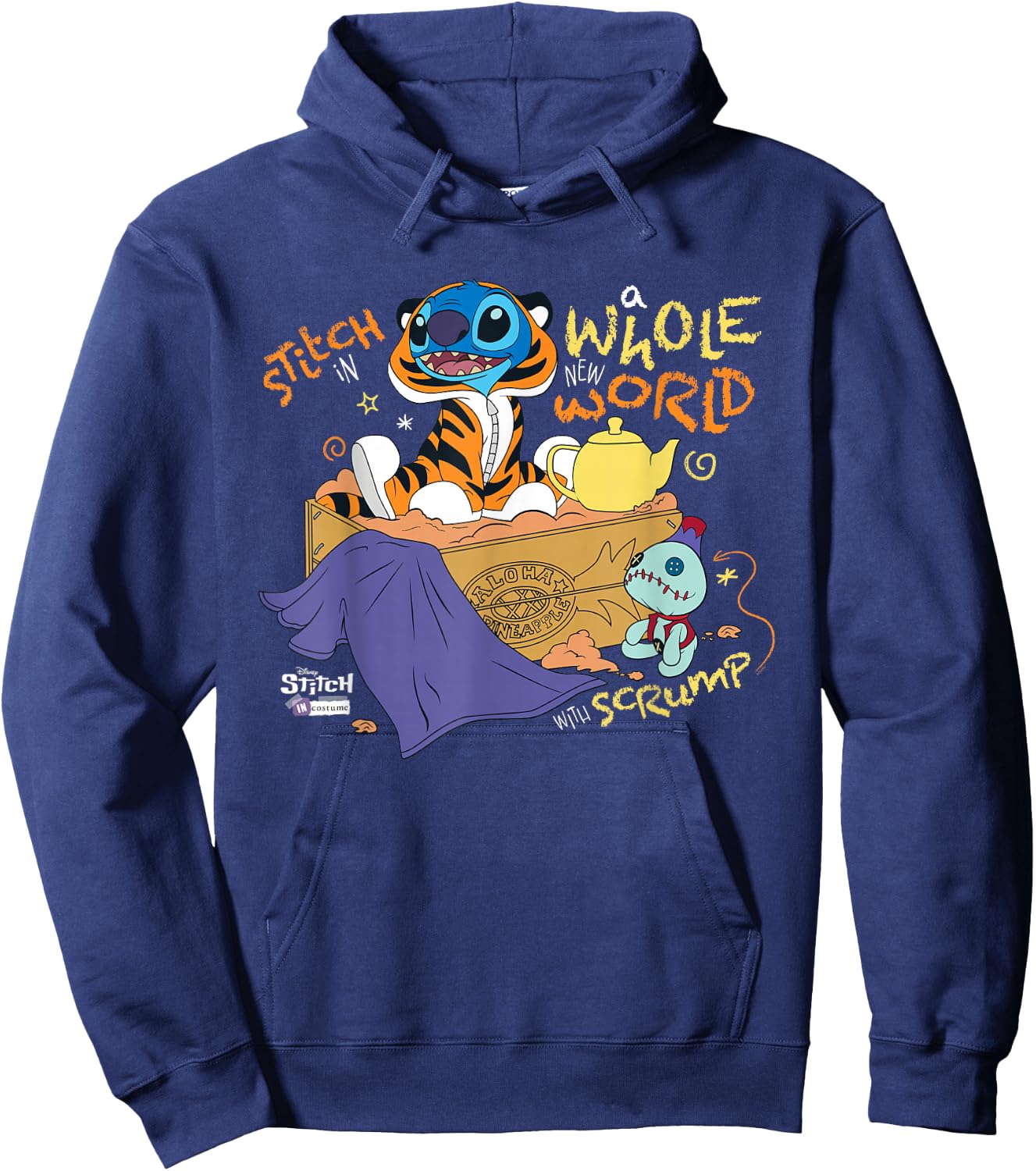 Disney 100 Stitch in Costume Rajah Aladdin a Whole New World Hoodie - Hoodie | Navy