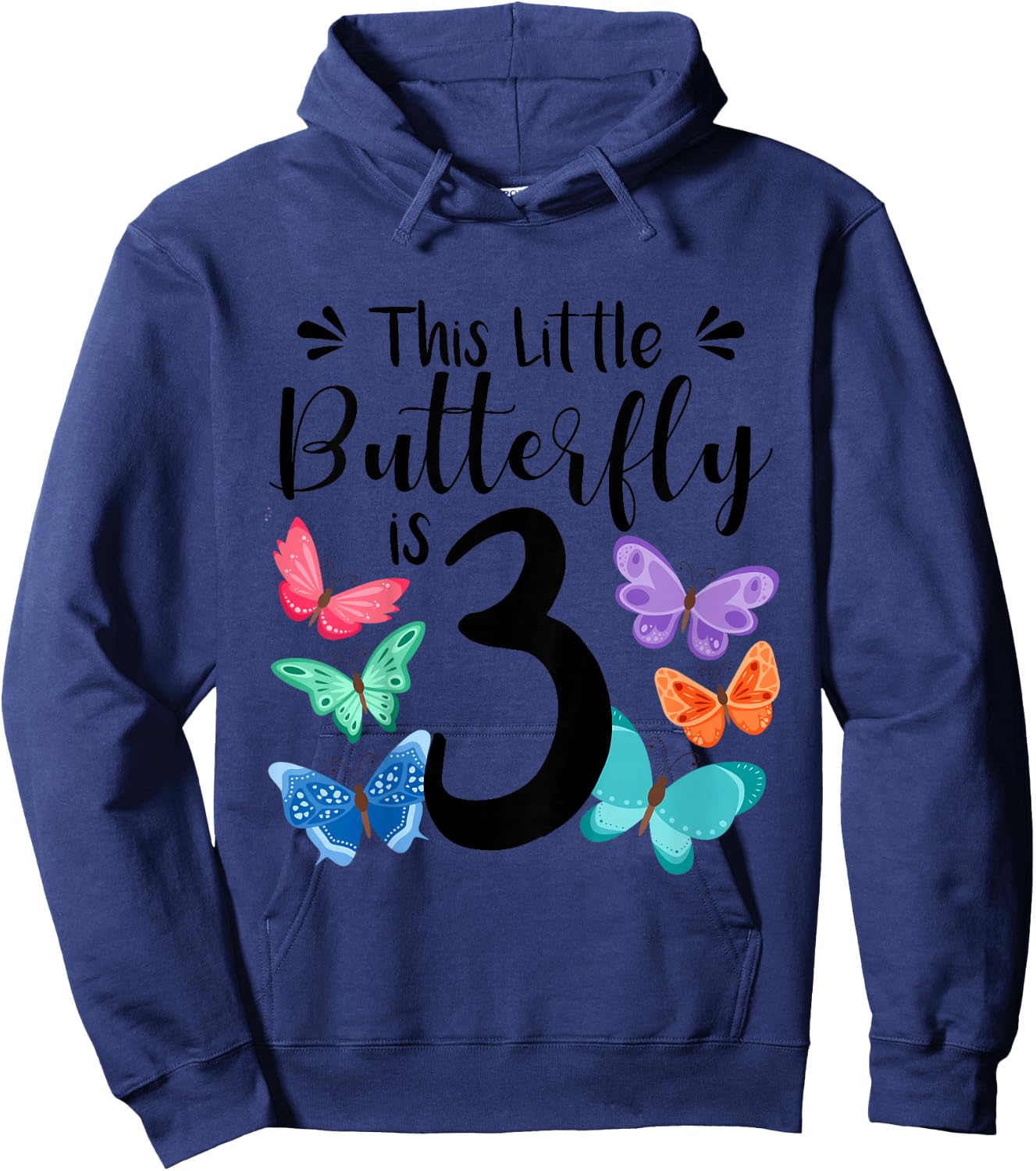 3 Year Old Butterfly Birthday Girls 3rd Girl Party Gift Hoodie - Hoodie | Navy