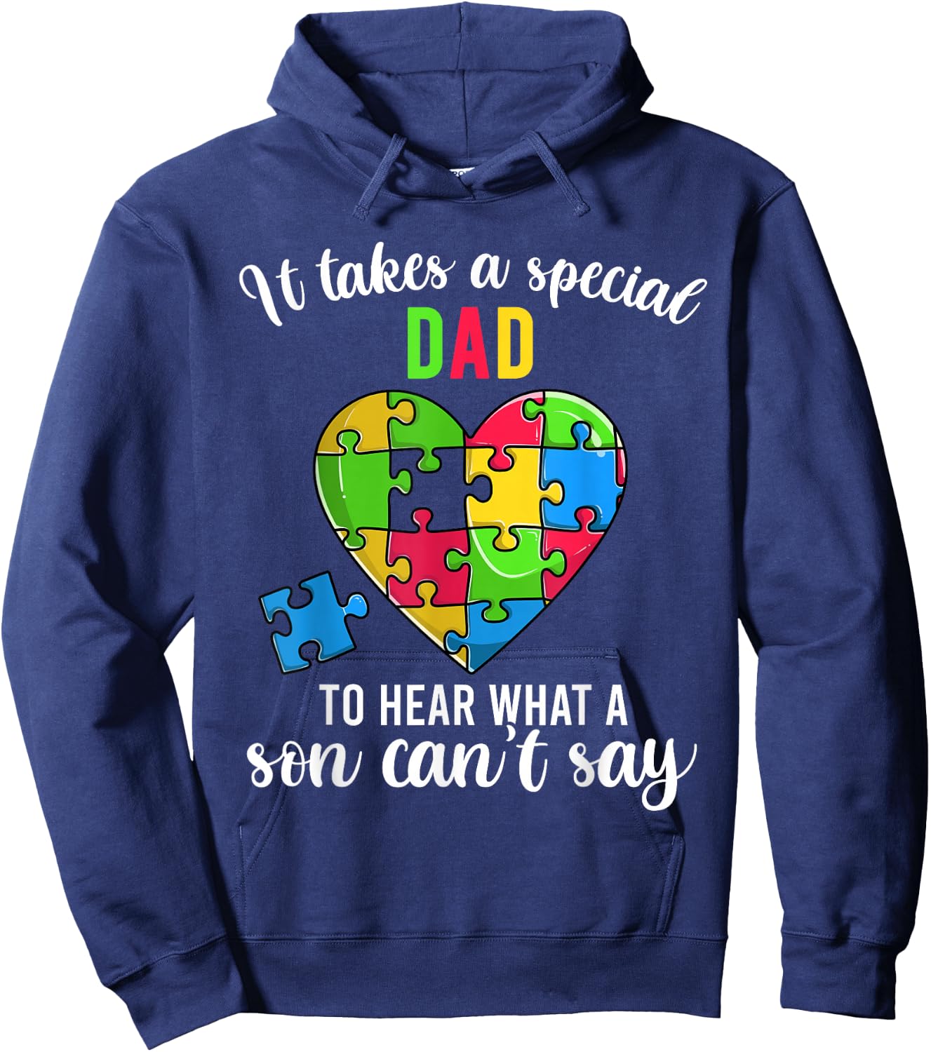 Fun Heart Puzzle Shirts, Dad Autism Awareness Family Support Hoodie - Hoodie | Navy