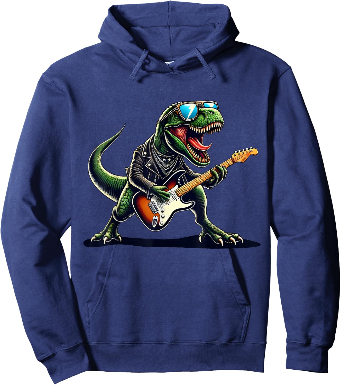 Punk Dinosaur, Rock'n Roll Goth Dino, Funny Guitar Band Kids Hoodie - Hoodie | Navy