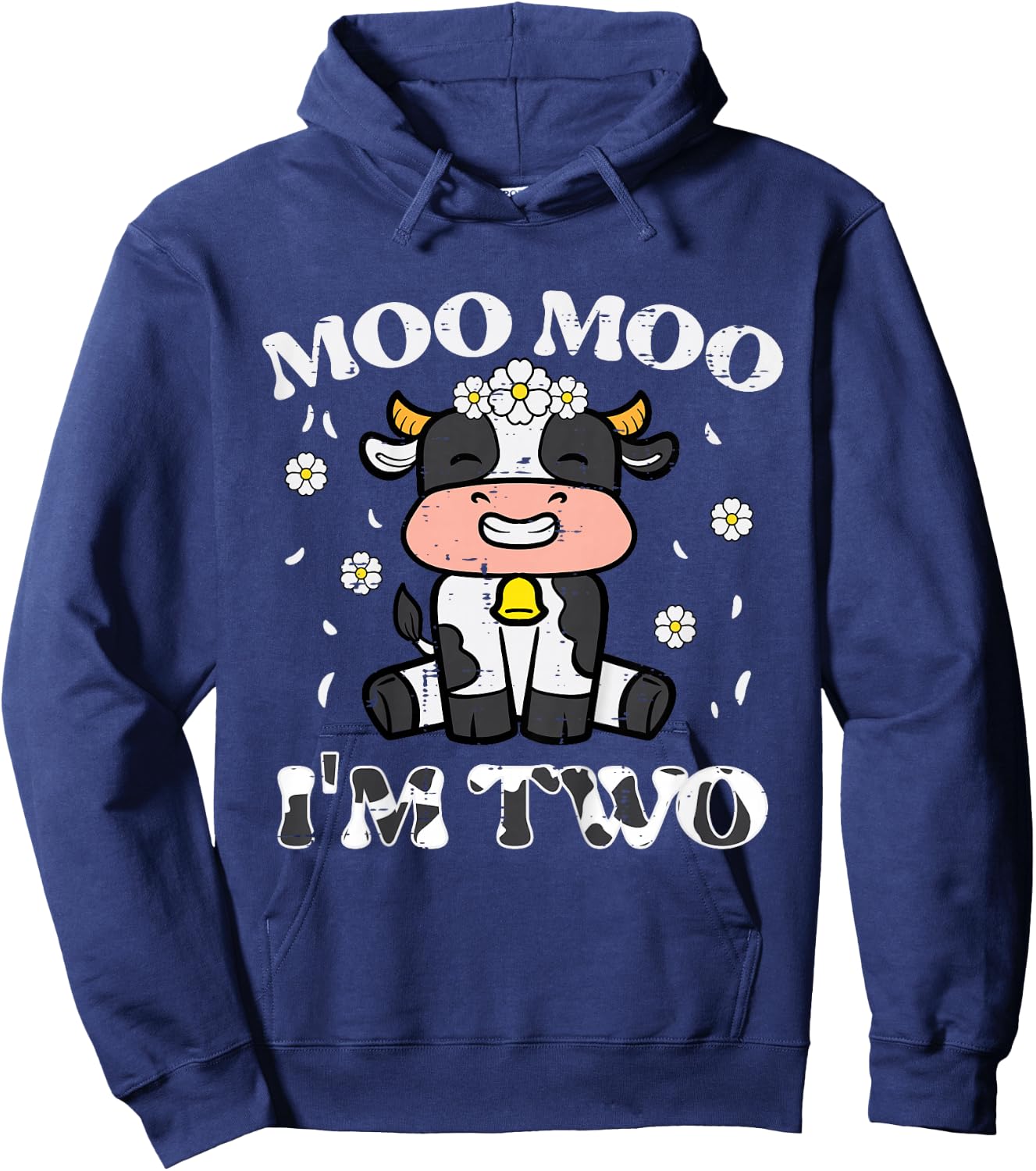 2nd Birthday Cow Moo Moo Im Two 2 Year Old Boys Girls Kids Hoodie - Hoodie | Navy