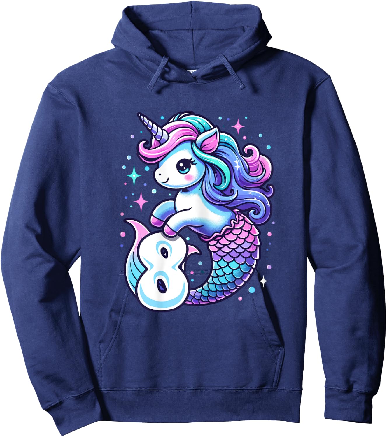 Unicorn Mermaid 8th Birthday 8 Year Old Party Girls Outfit Hoodie - Hoodie | Navy
