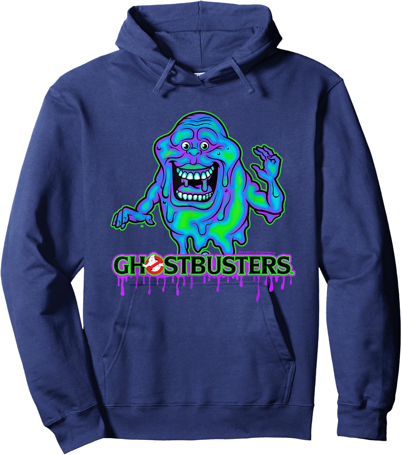 Ghostbusters Ghost Slimer Colourful Neon Big Chest Logo Hoodie - Hoodie | Navy