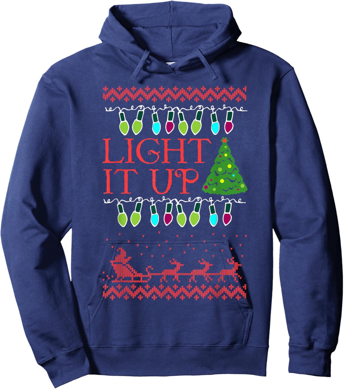 Light It Up Christmas Light Ugly Christmas Hoodie - Hoodie | Navy