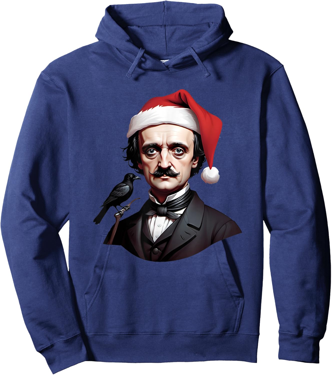 Edgar Allen Poe With a Santa Claus Hat on Christmas Hoodie - Hoodie | Navy