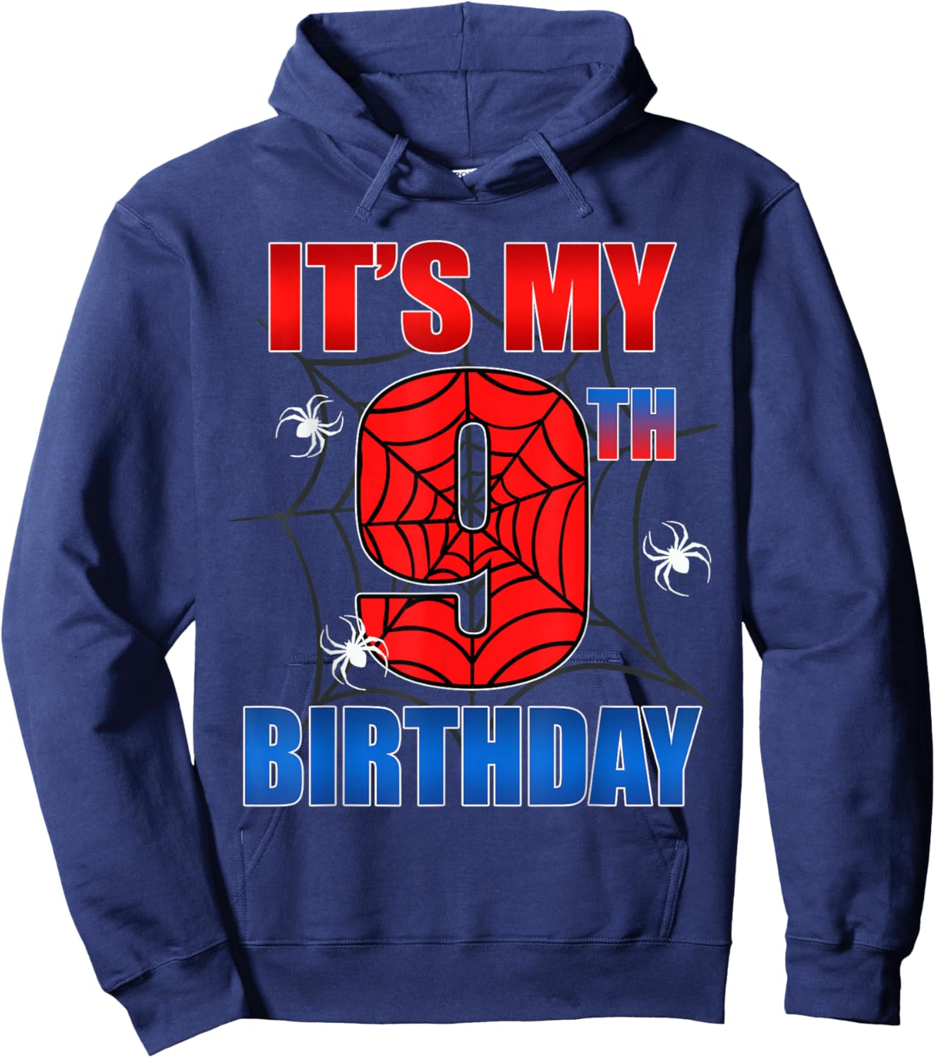 Spider Web 9 Years Old It's My 9th Birthday Boy Party Hoodie - Hoodie | Navy