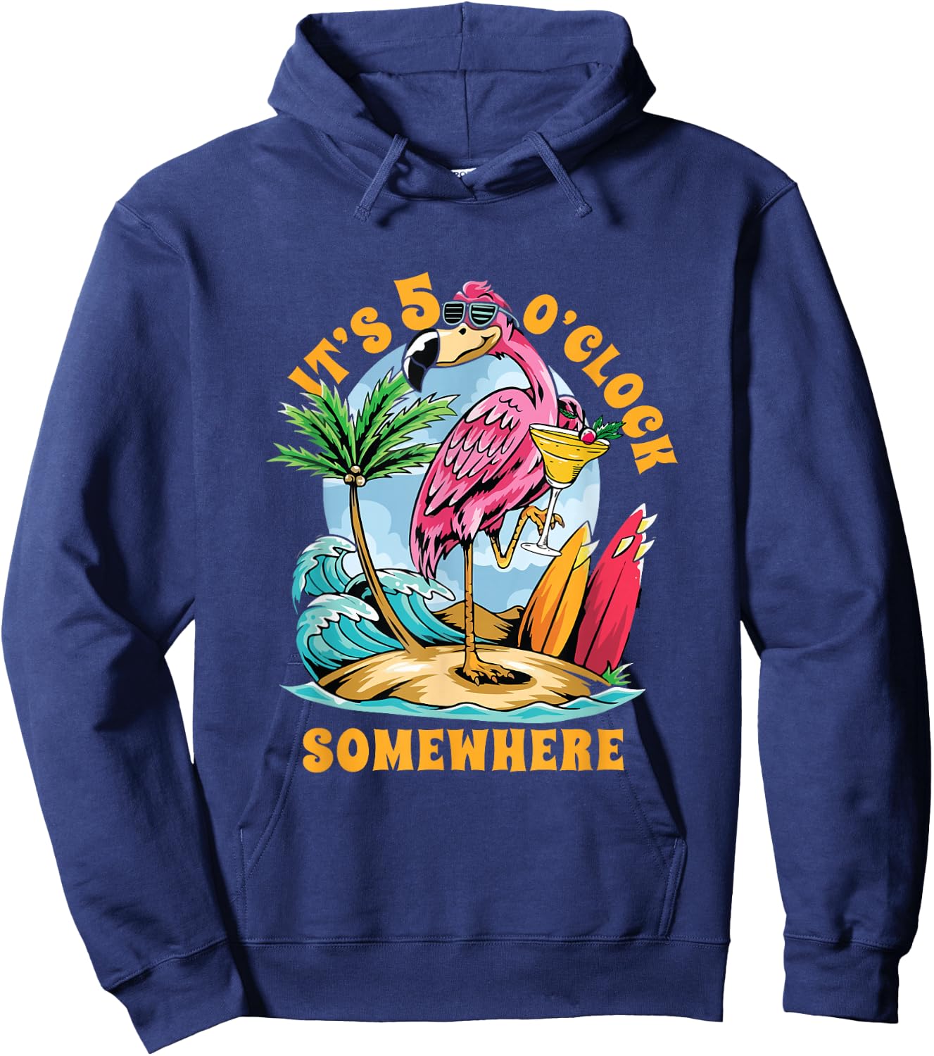 Funny It's 5 o'clock somewhere | Flamingo Cocktails | Party Hoodie - Hoodie | Navy
