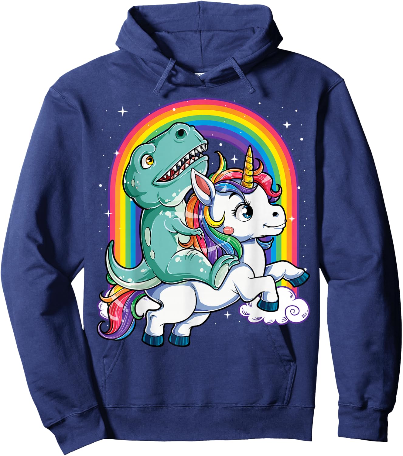 Dinosaur Riding Unicorn Funny T-rex Boys Men Rainbow Galaxy Hoodie - Hoodie | Navy