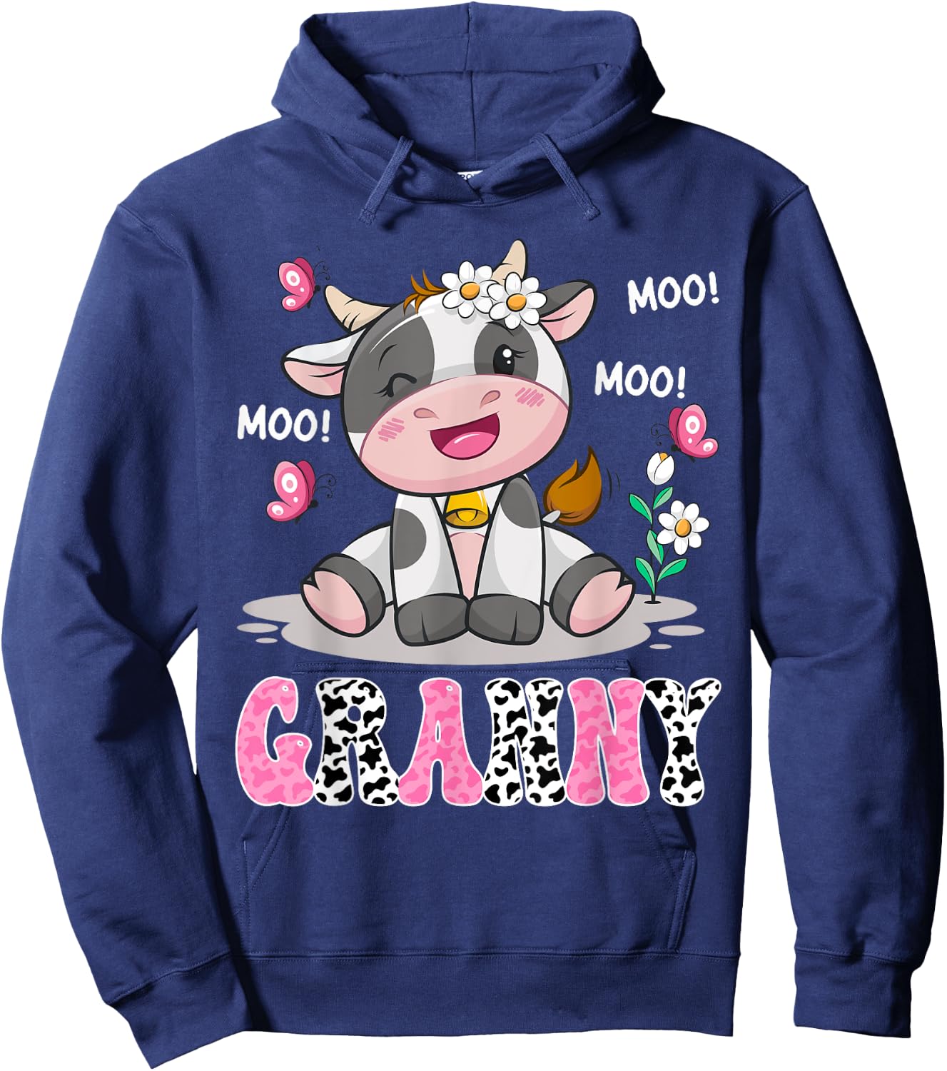 Granny Cute Cow Moo Moo Farmer Birthday Family Matching Hoodie - Hoodie | Navy