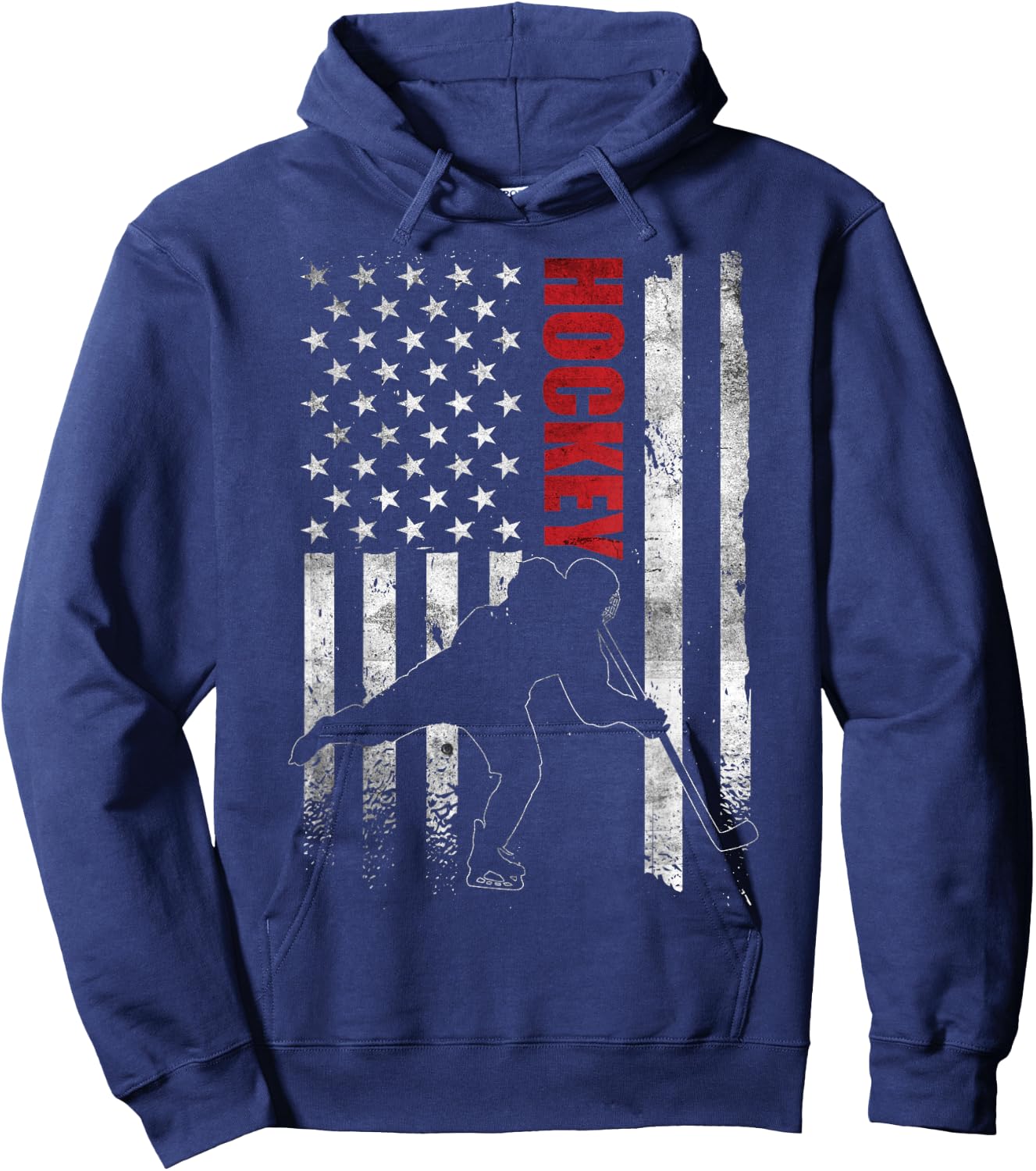 Vintage Ice Hockey American Flag Ice Hockey Player 4th July Hoodie - Hoodie | Navy