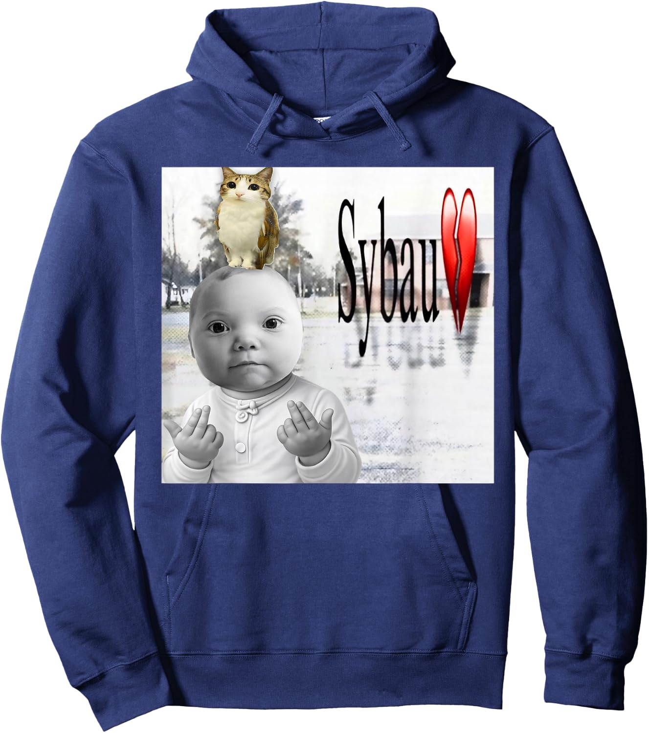 Funny Niche Ai Baby and Meowl SYBAU Tuff Brainrot Meme Hoodie - Hoodie | Navy
