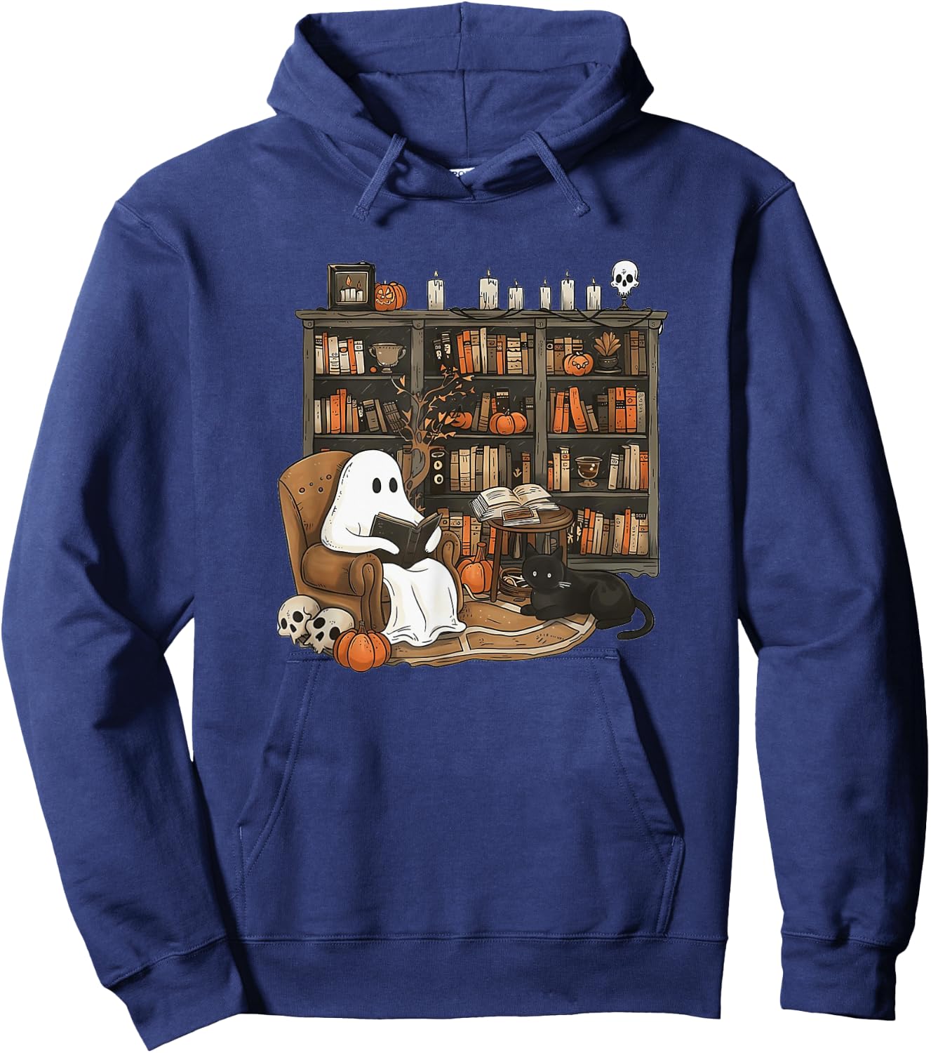 Retro Ghost Reading Books, Librarian Ghost Halloween Hoodie - Hoodie | Navy