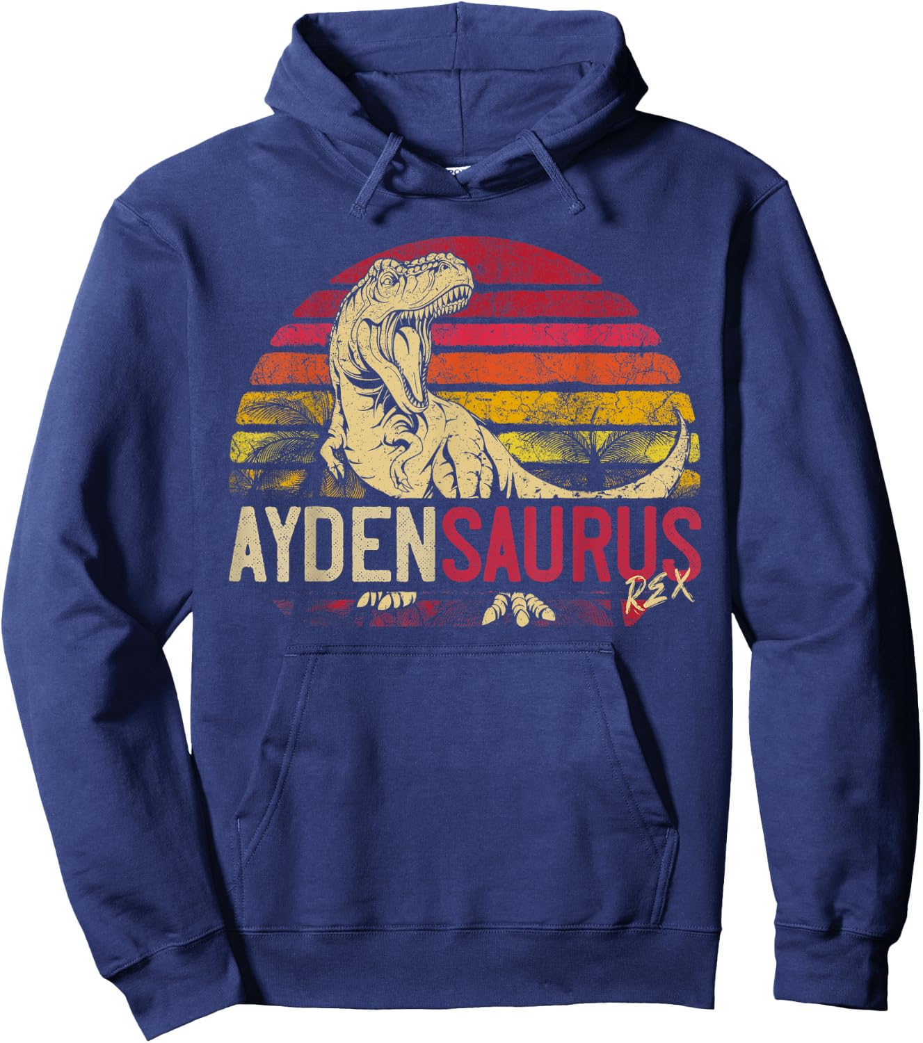 Ayden Saurus Funny Personalized Dinosaur T Rex Name Boy Gift Hoodie - Hoodie | Navy