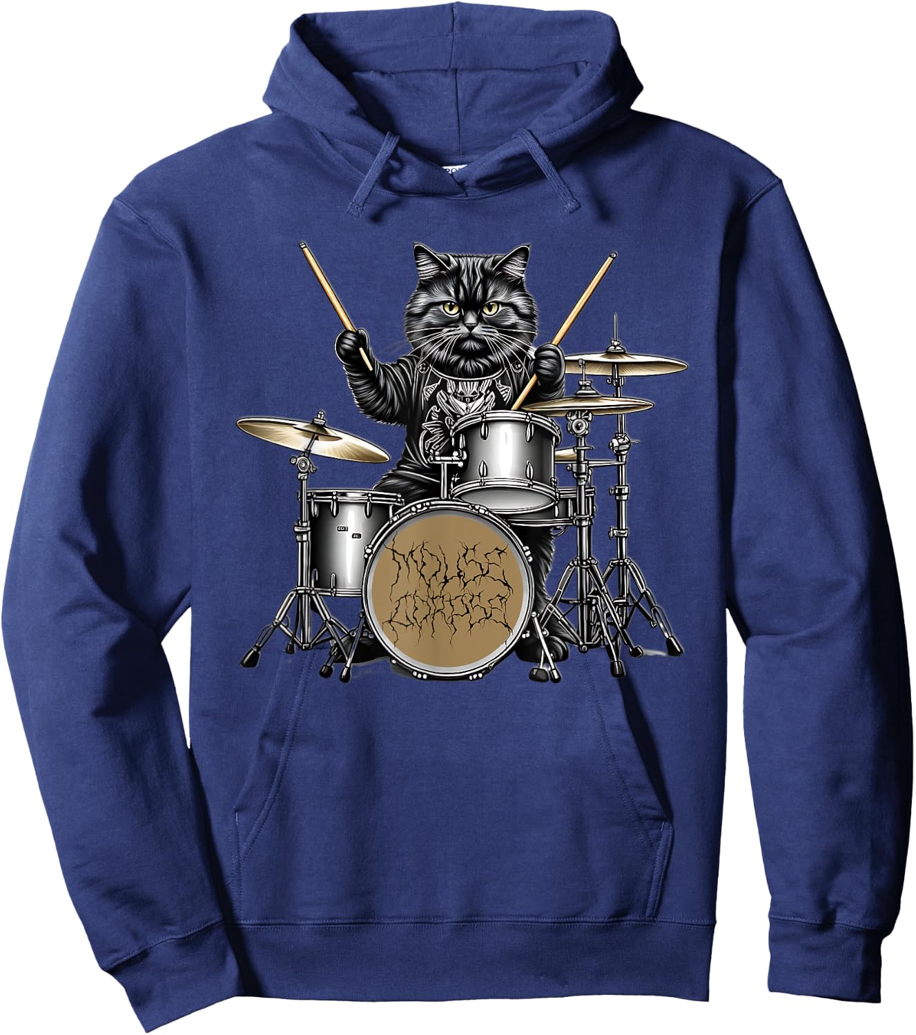Heavy Metal Cats and Death Metal Metalhead Drummer Guitar Hoodie - Hoodie | Navy