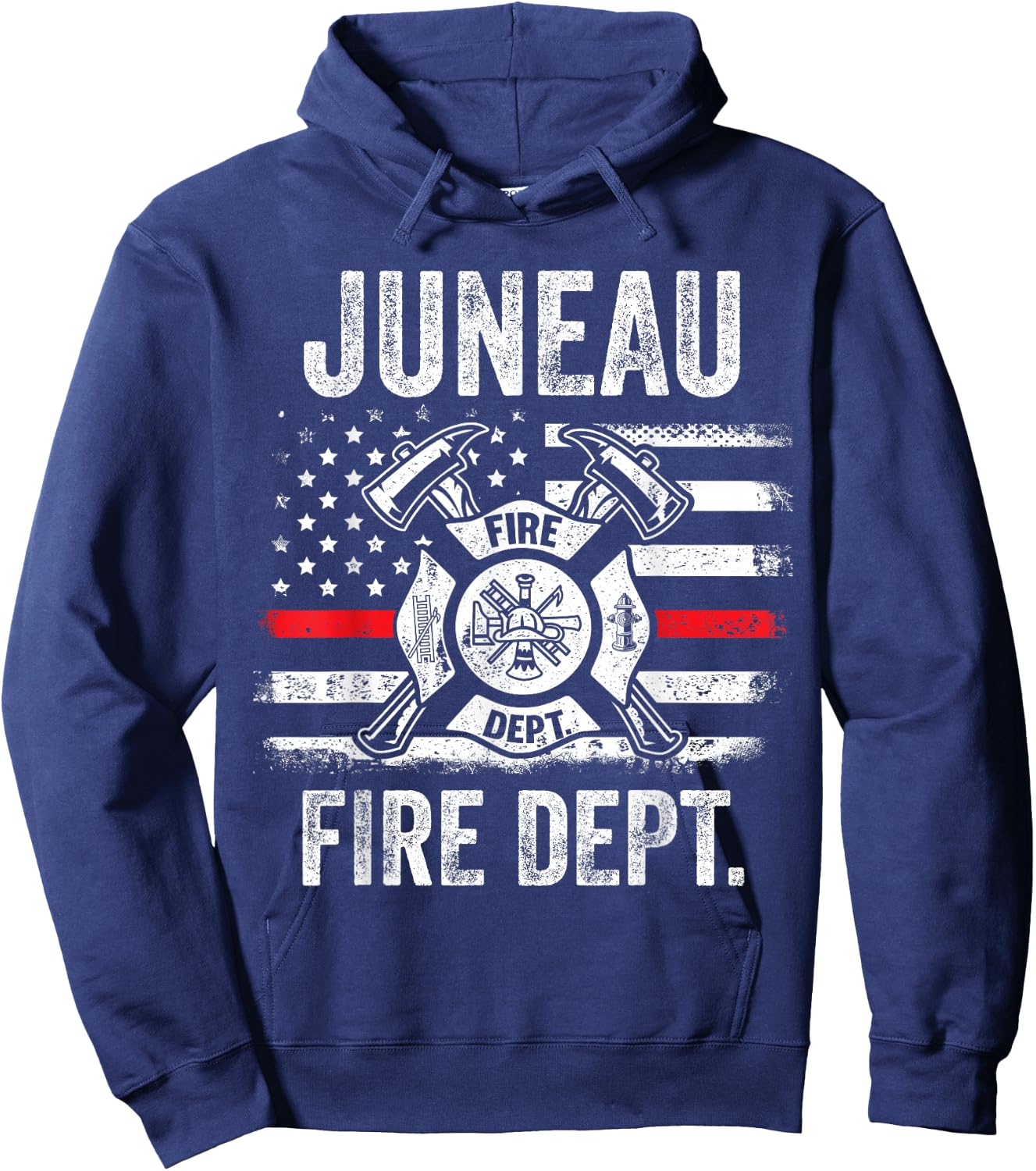 Juneau Alaska Fire Department Thin Red Line Fireman Hoodie - Hoodie | Navy